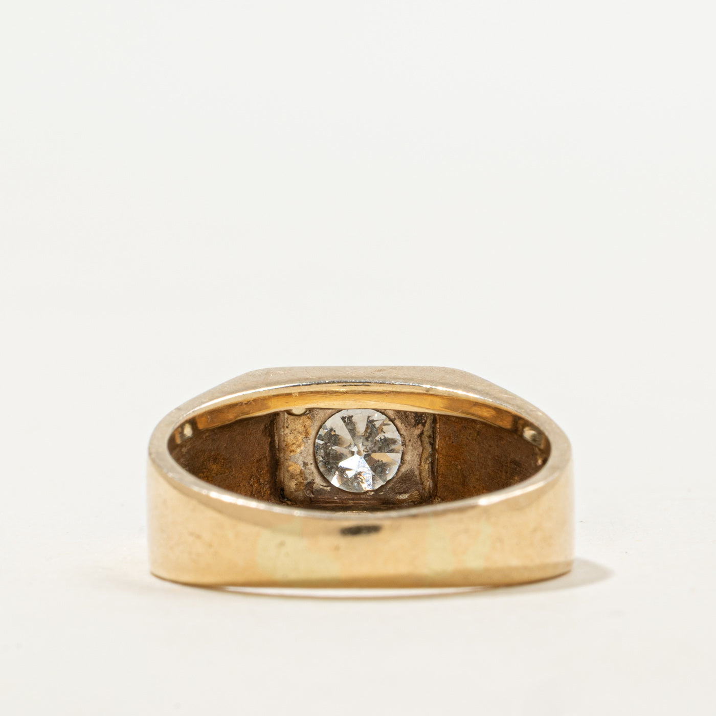 10K Solitaire Transitional Cut Diamond Signet Ring | 0.85ct SI2/I1 I/J | SZ 8.5