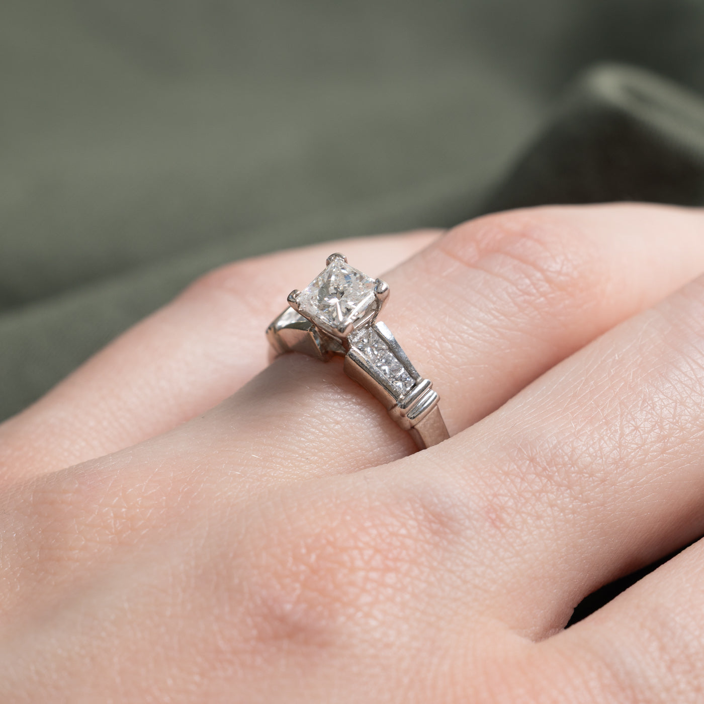 14K Princess Cut Diamond Grooved Ring | 1.15ctw | SZ 4.75