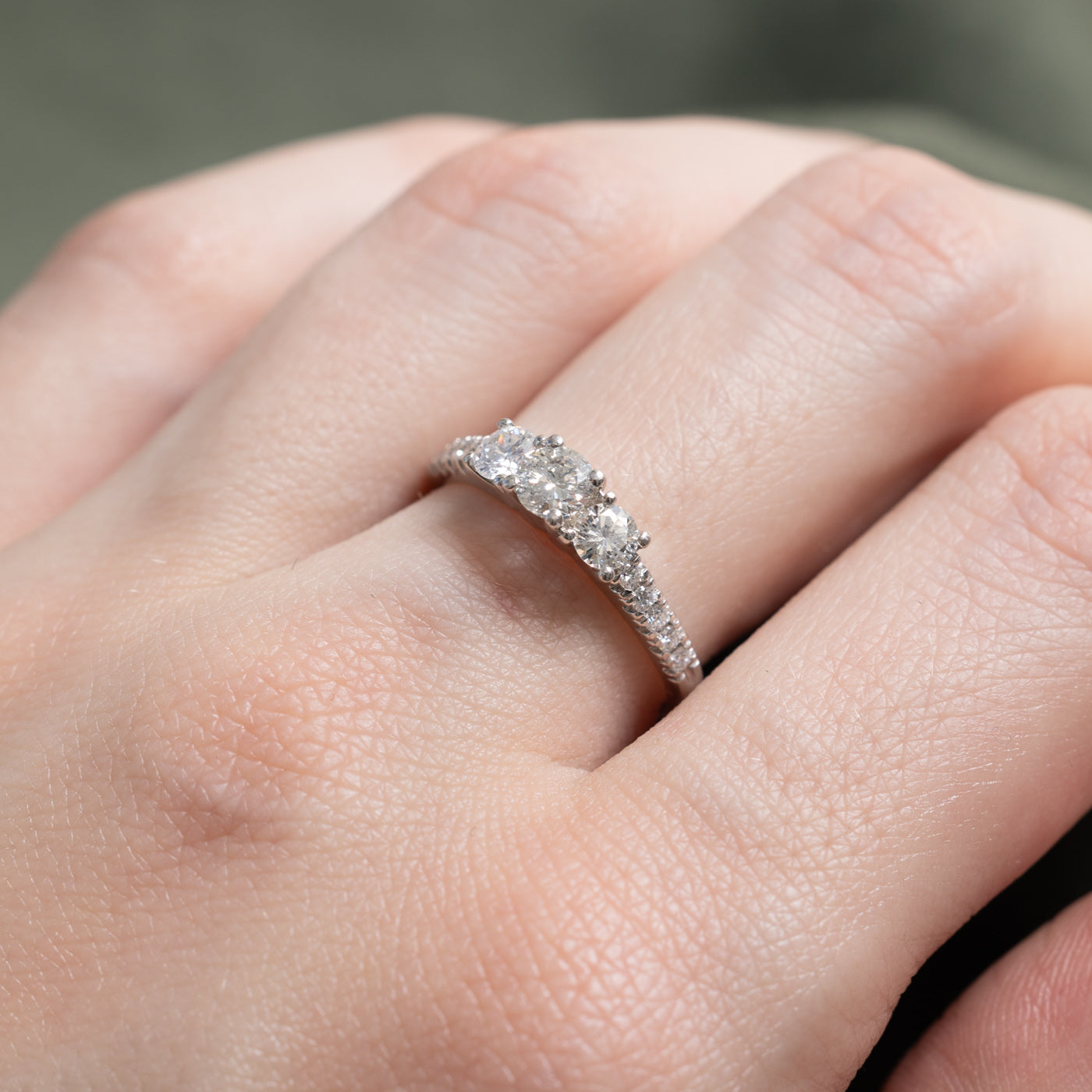 14K White Gold Three Stone Diamond Accented Ring | 0.75ctw | SZ 6.5