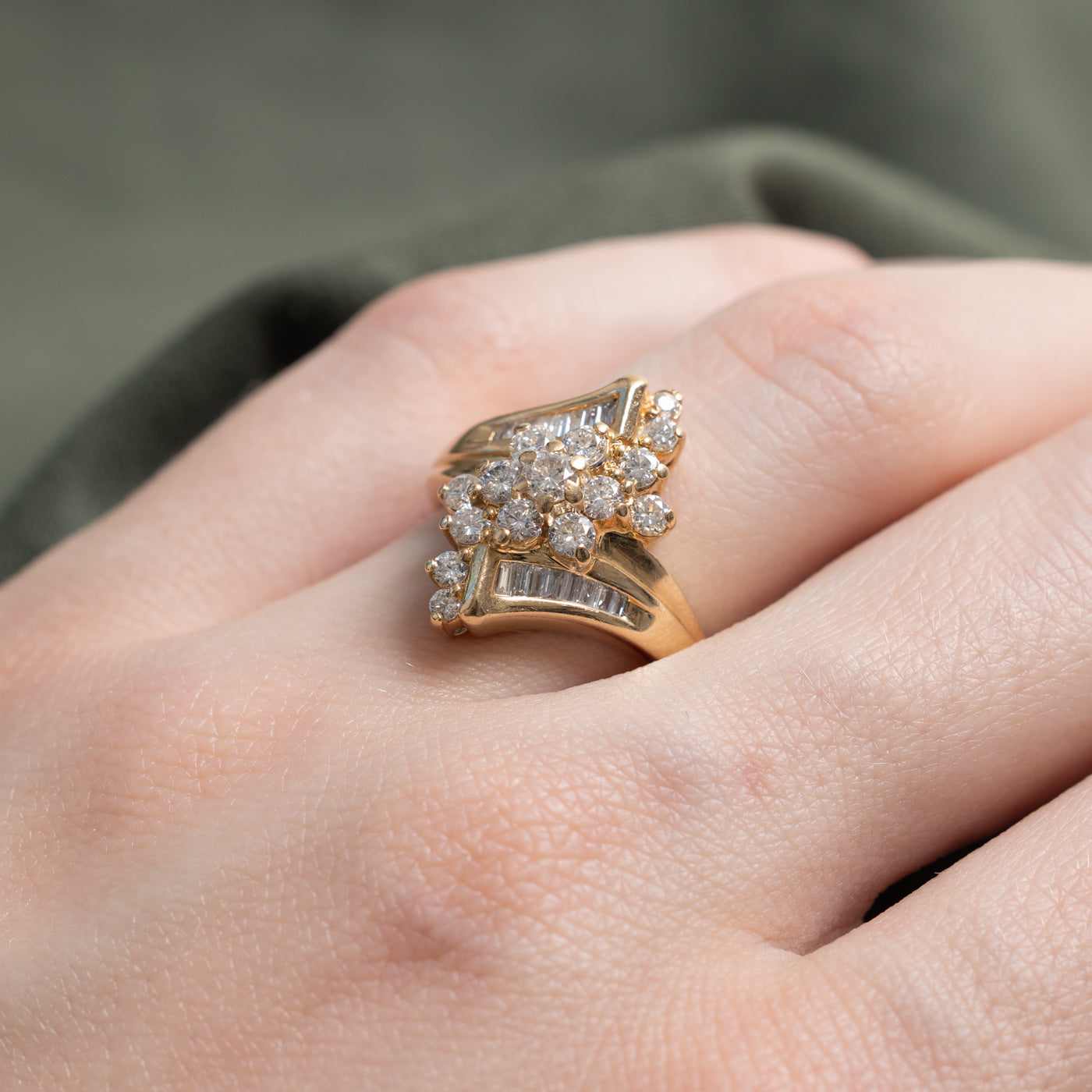 14K Diamond Cluster Bypass Ring | 1.00ctw | SZ 4.75