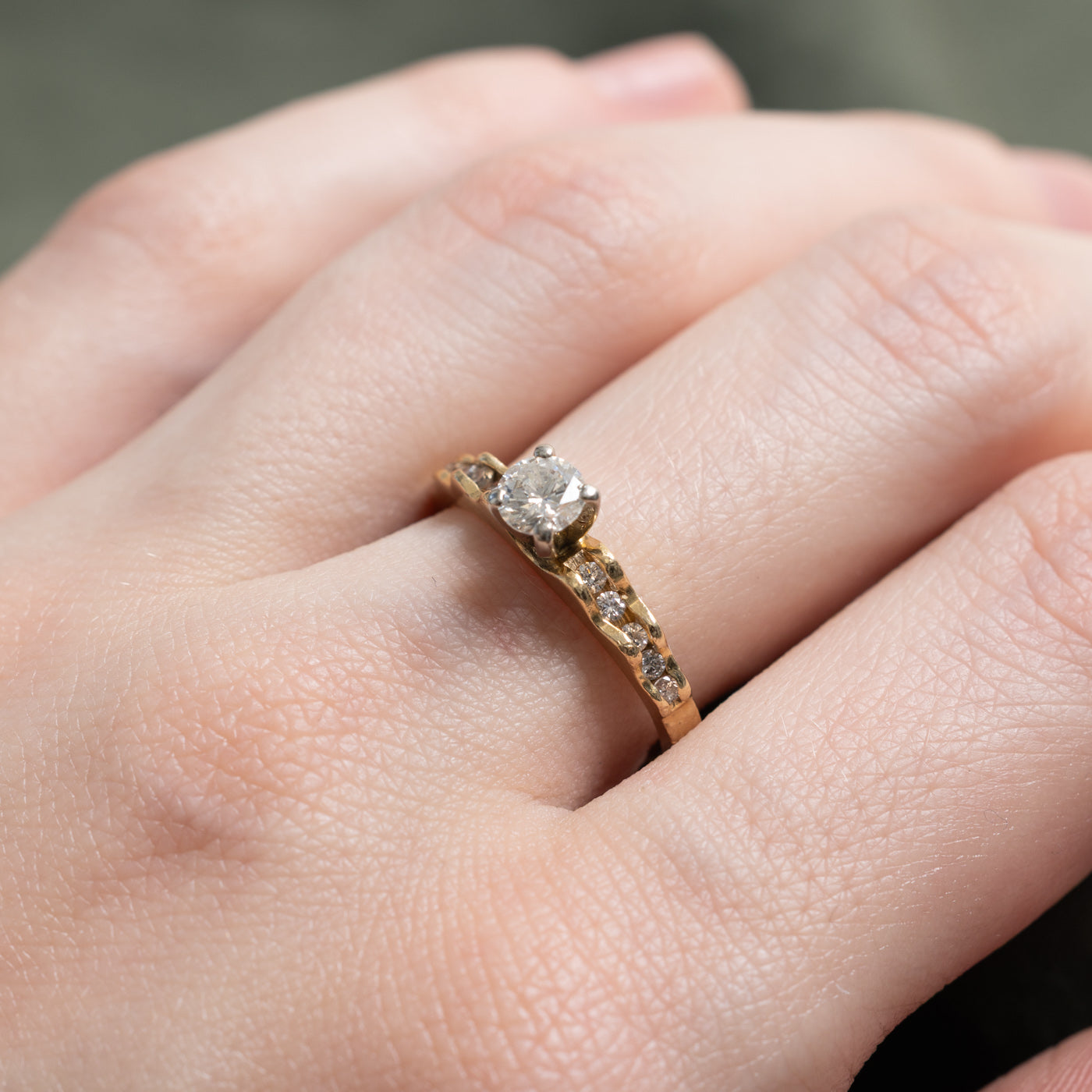 14K Diamond Accented Textured Ring | 0.60ctw | SZ 7.0