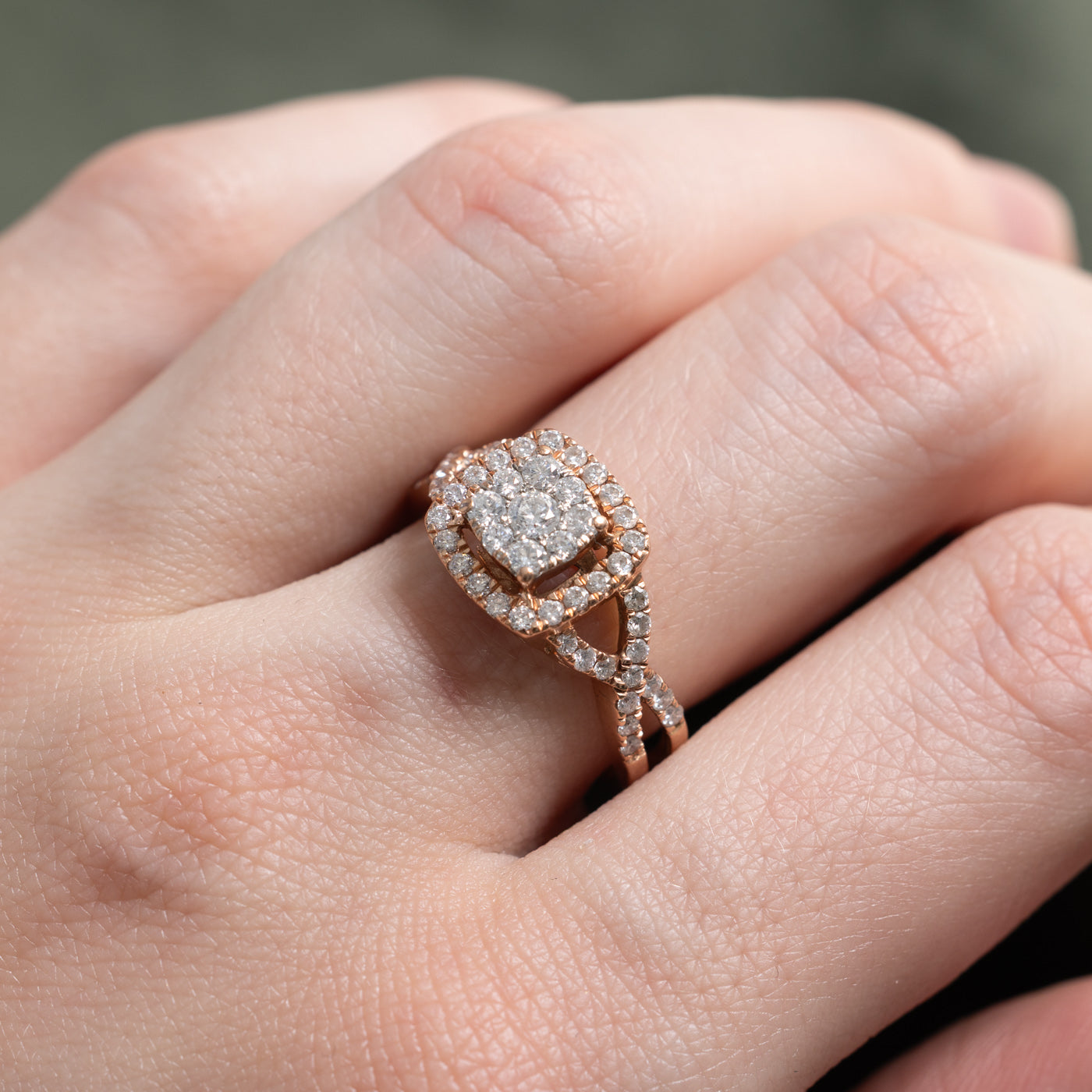 10K Diamond Square Cluster Halo Ring | 0.75ctw | SZ 5.5