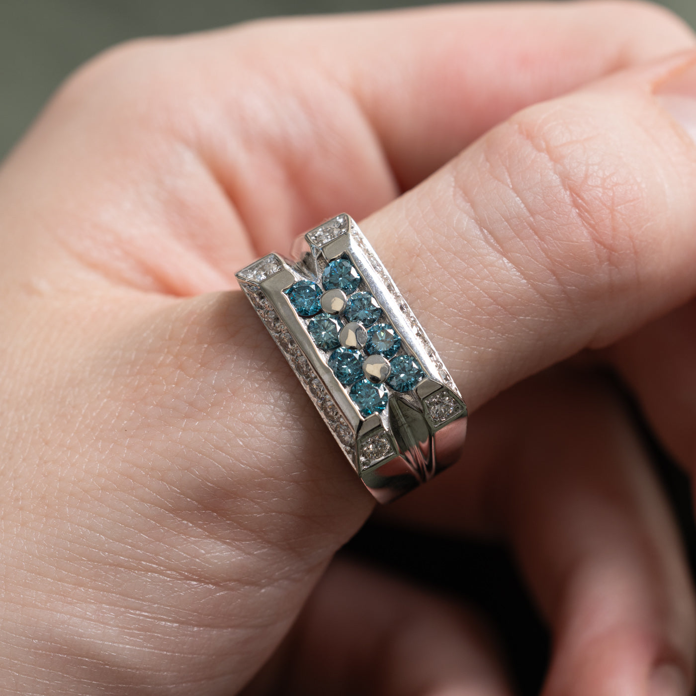 Blue & White Diamond Signet Ring | 1.41ctw | SZ 10.25