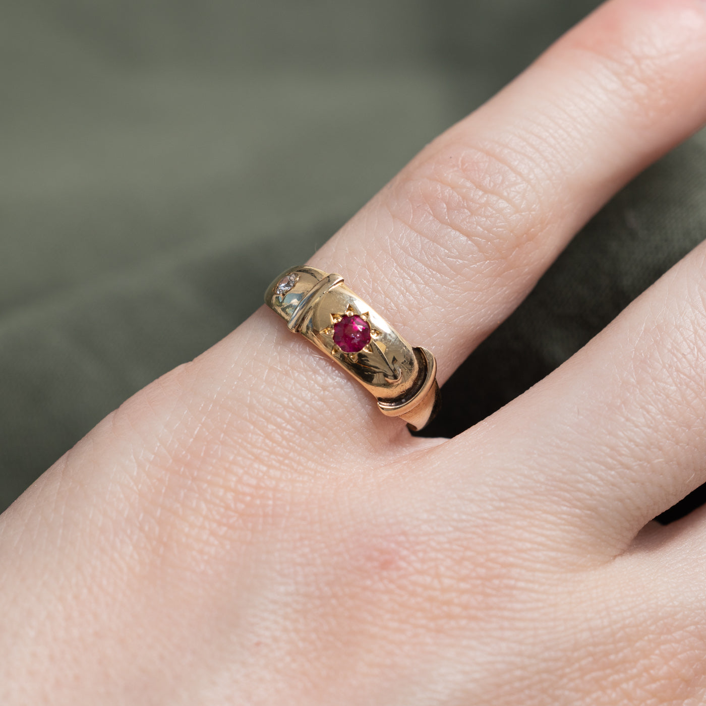 Star Set Ruby & Diamond Buckle Ring | 0.17ct, 0.03ct | SZ3.75