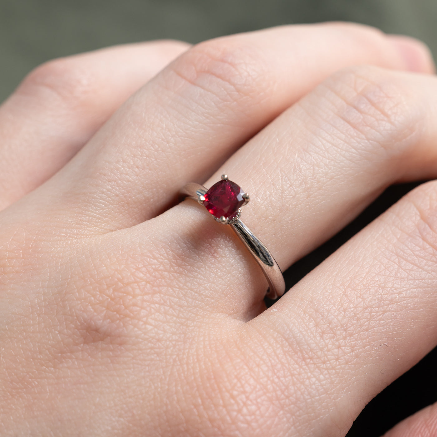 Cushion Cut Ruby & Diamond Hidden Halo Ring | 0.70ct, 0.05ctw | SZ 6.5