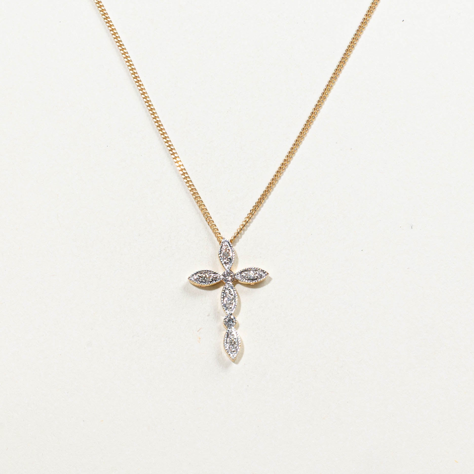 10k Diamond Milgrain Cross Pendant Necklace | 0.13ctw | 16"