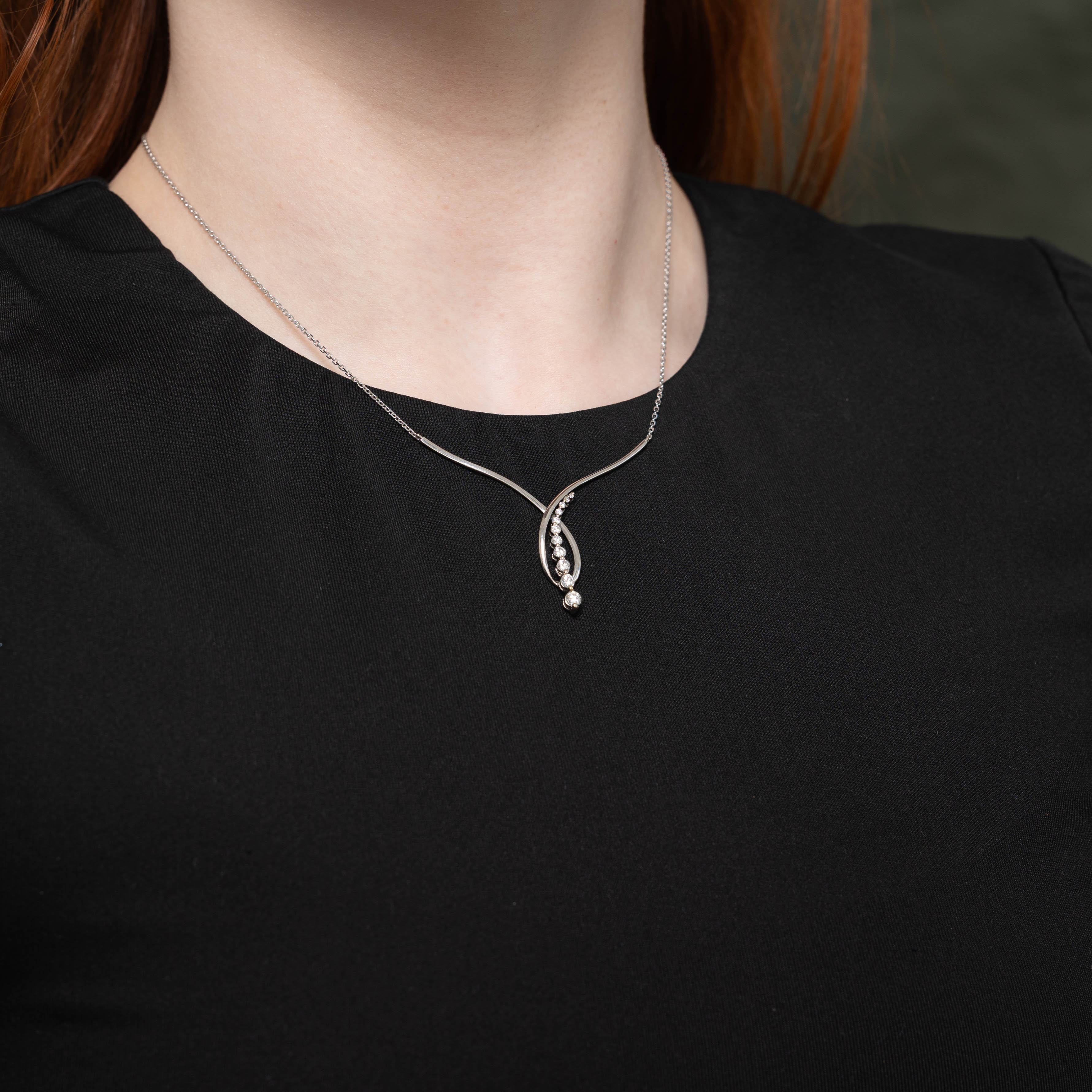 14k Diamond Wavy Geometric Necklace | 0.50ctw | 16"
