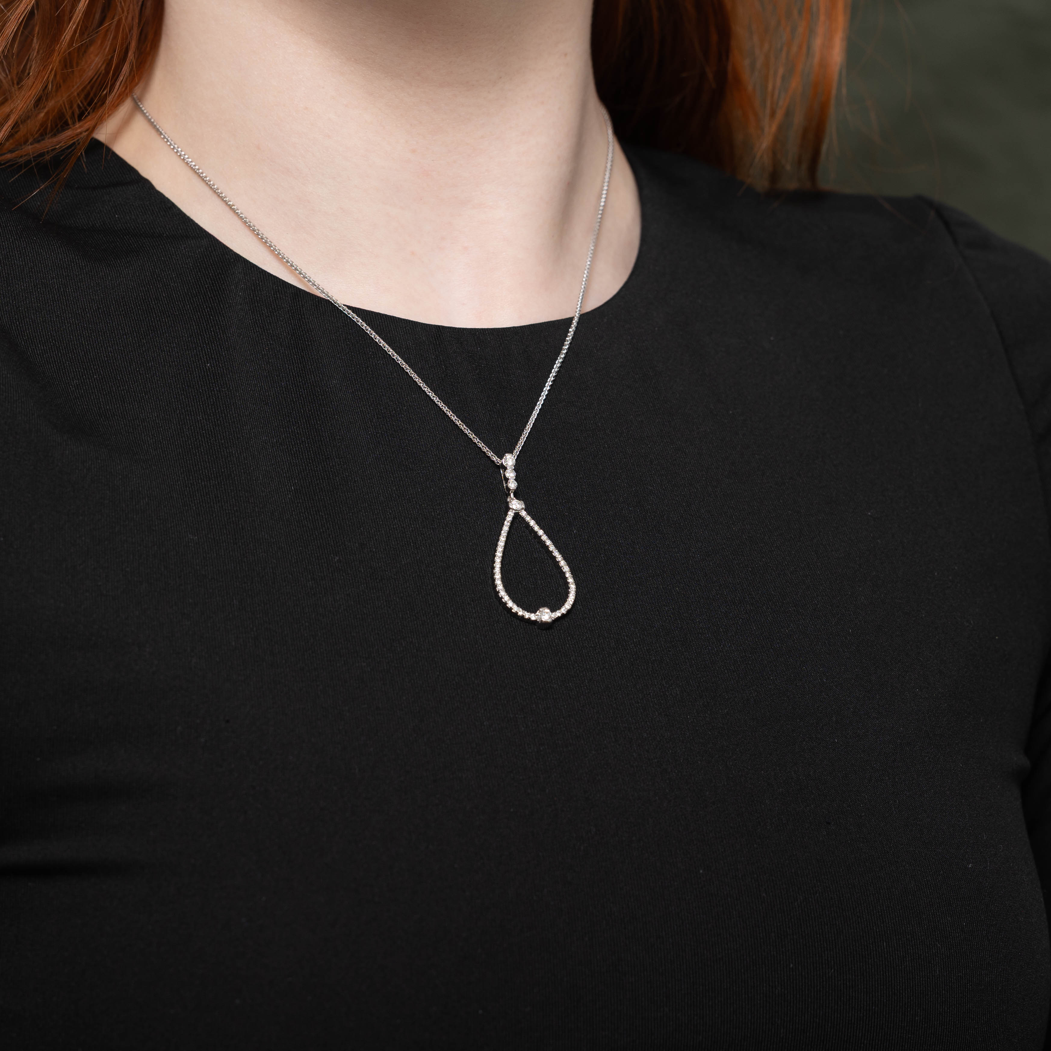 ‘Birks’ 18k Diamond Teardrop Pendant Necklace | 0.76ctw | 17"