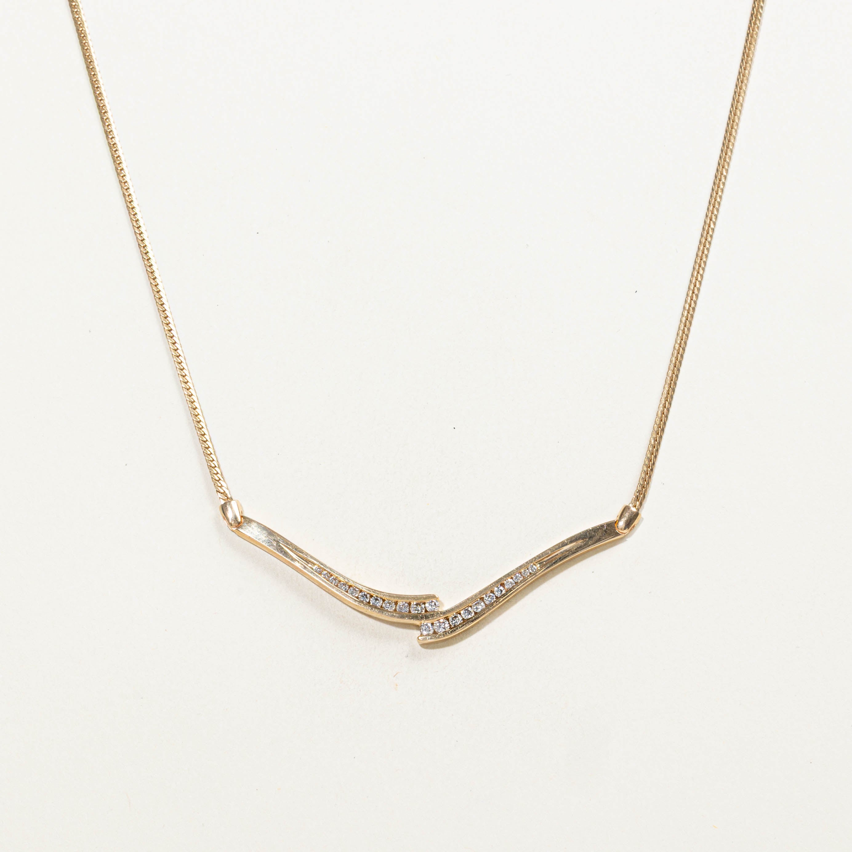 14k Channel Set Diamond Wavy Bars Pendant Necklace | 0.40ctw | 18"