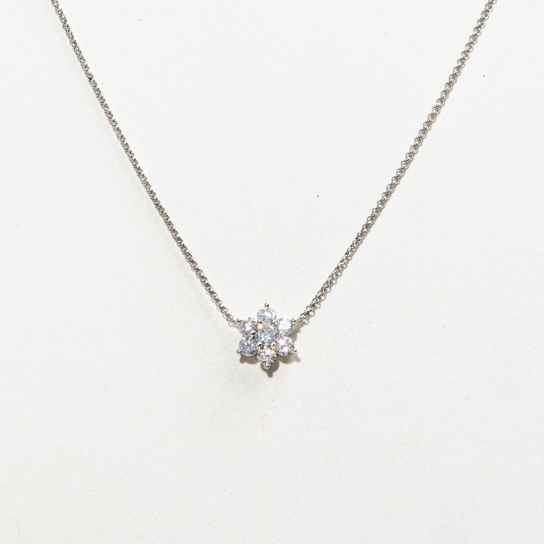 14k White Gold Diamond Flower Cluster Necklace | 0.63ctw | 16"