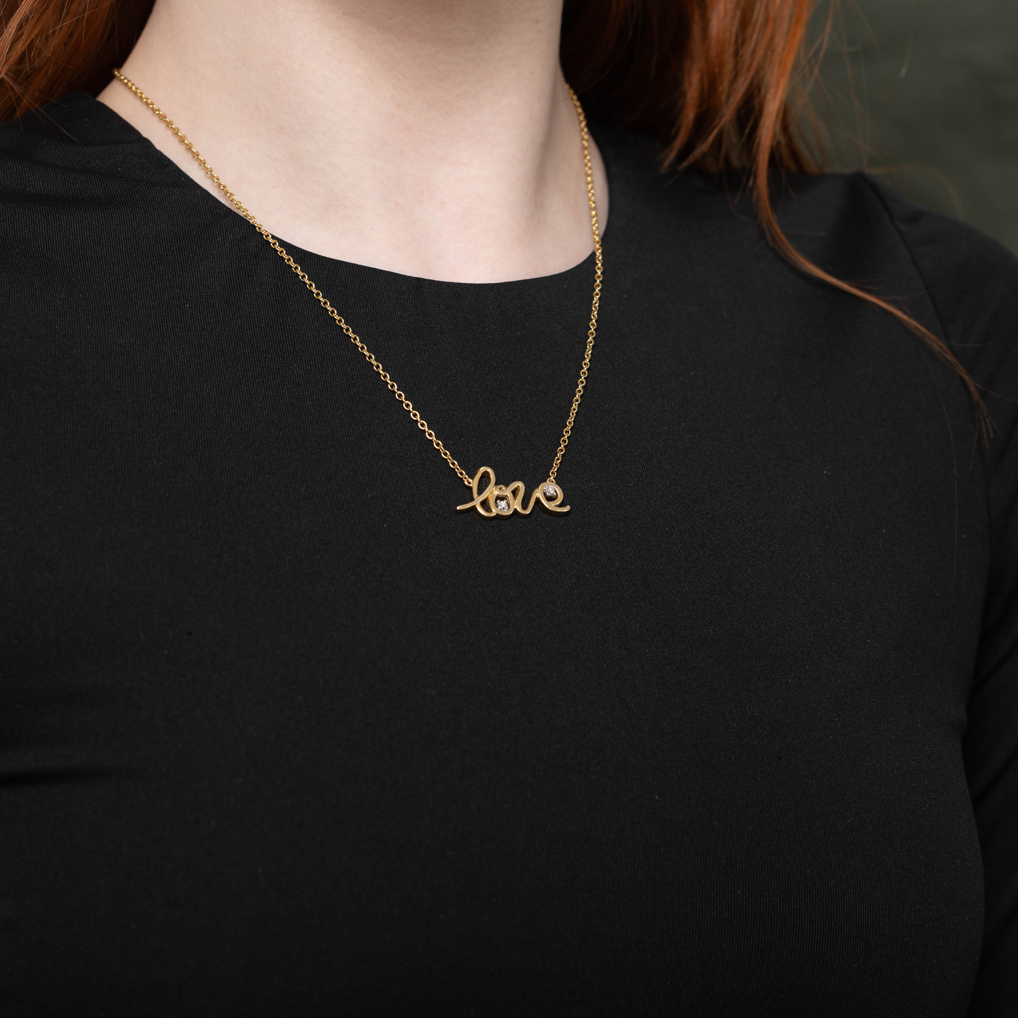14k Diamond "Love" Pendant Necklace | 0.02ctw | 19"