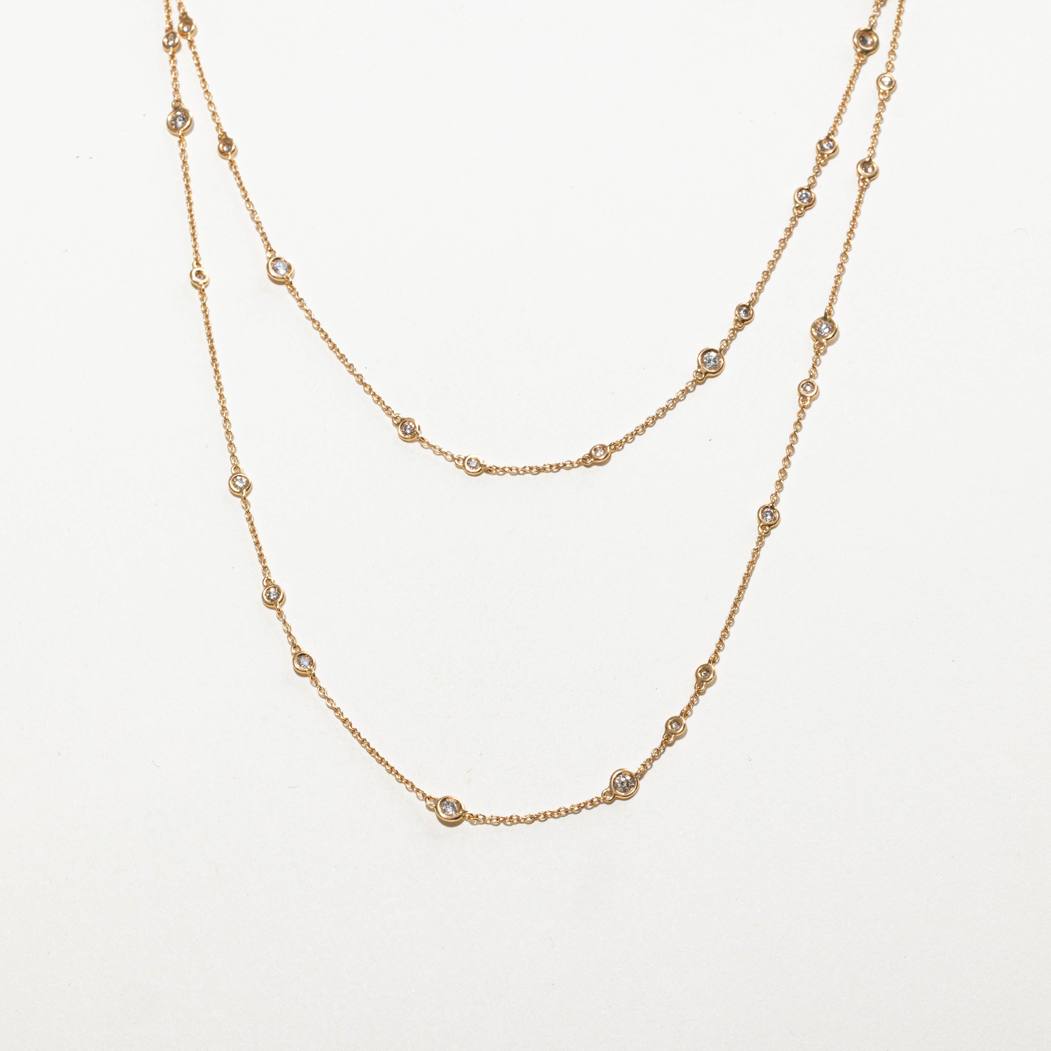 18k Bezel Set Diamond Satellite Layered Necklace | 2.39ctw | 52"
