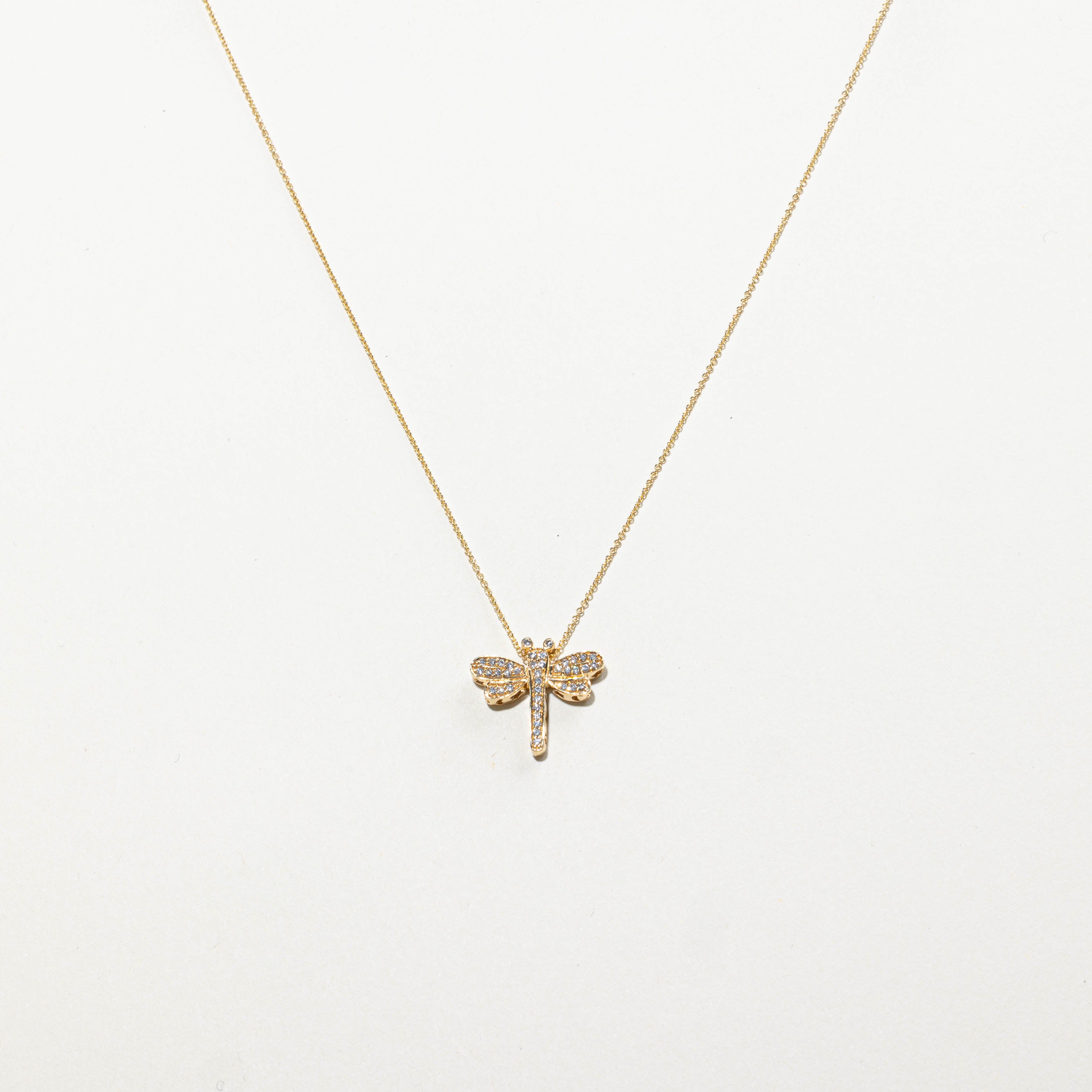14k Diamond Dragonfly Pendant Necklace | 0.33ctw | 16"