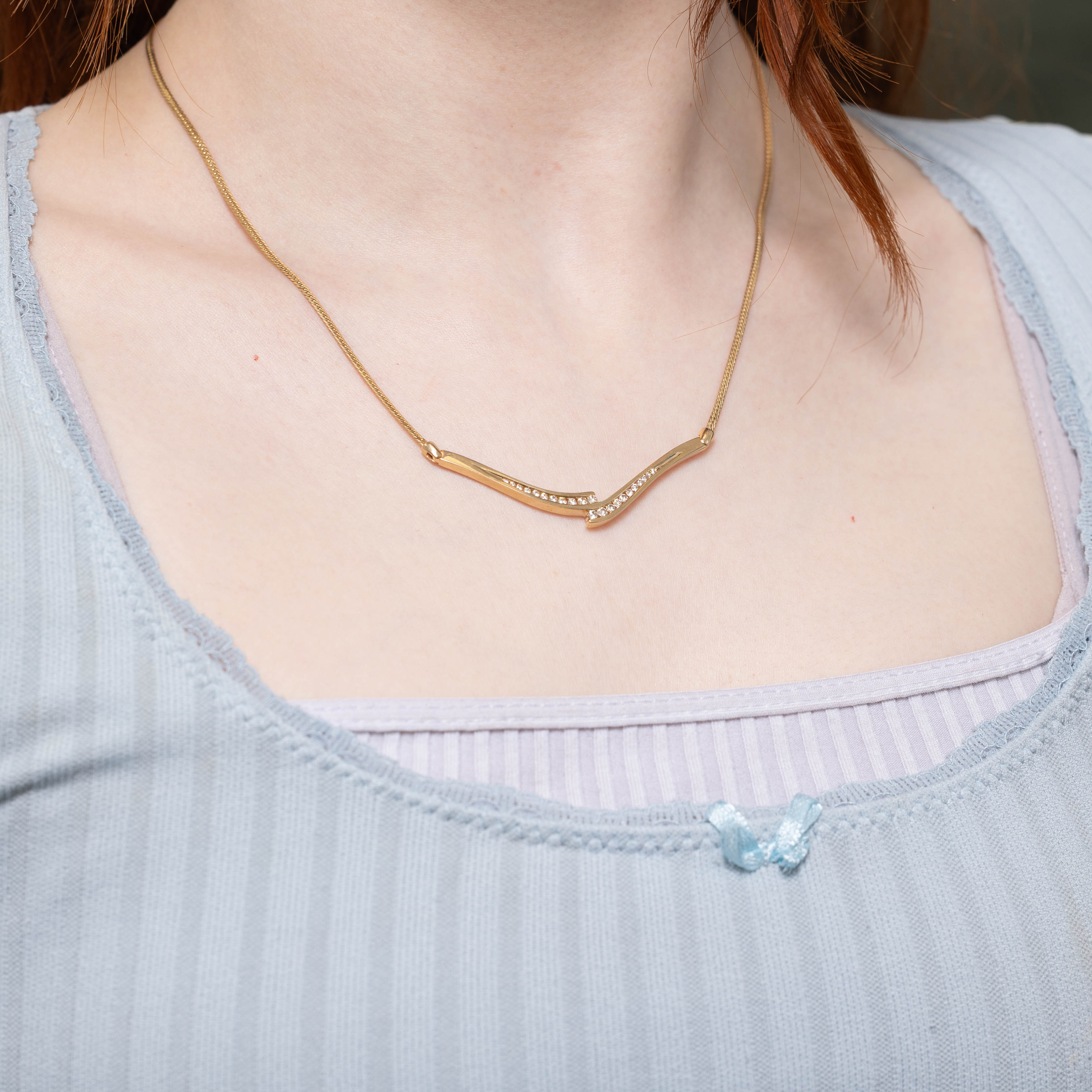 14k Channel Set Diamond Wavy Bars Pendant Necklace | 0.40ctw | 18"