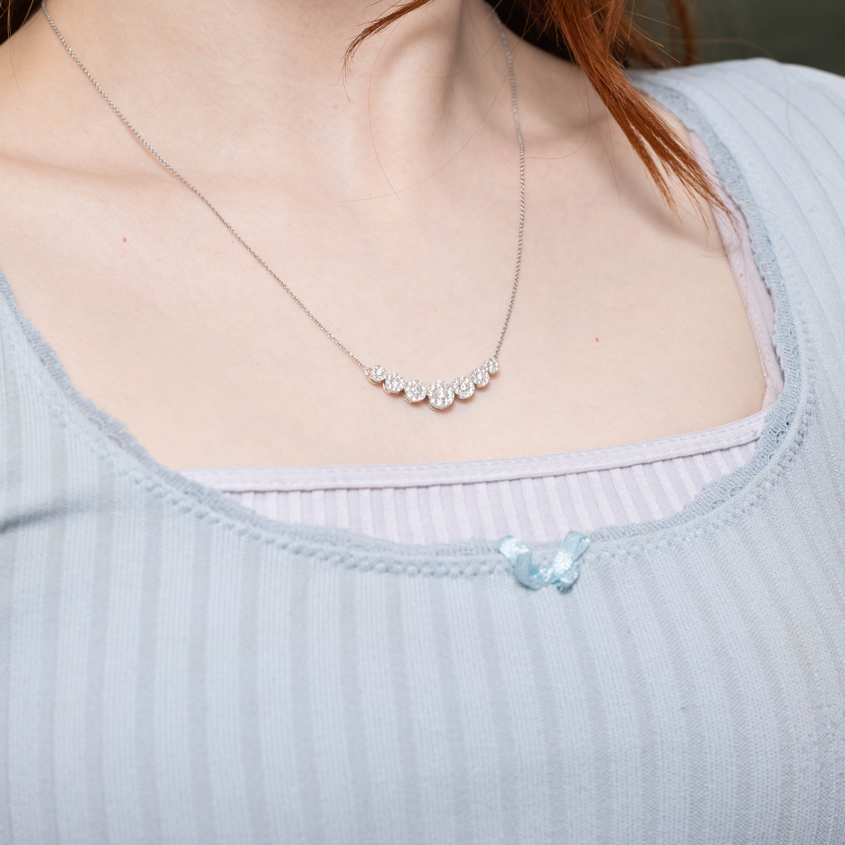 10k Graduated Diamond Clusters Pendant Necklace | 1.00ctw | 20"