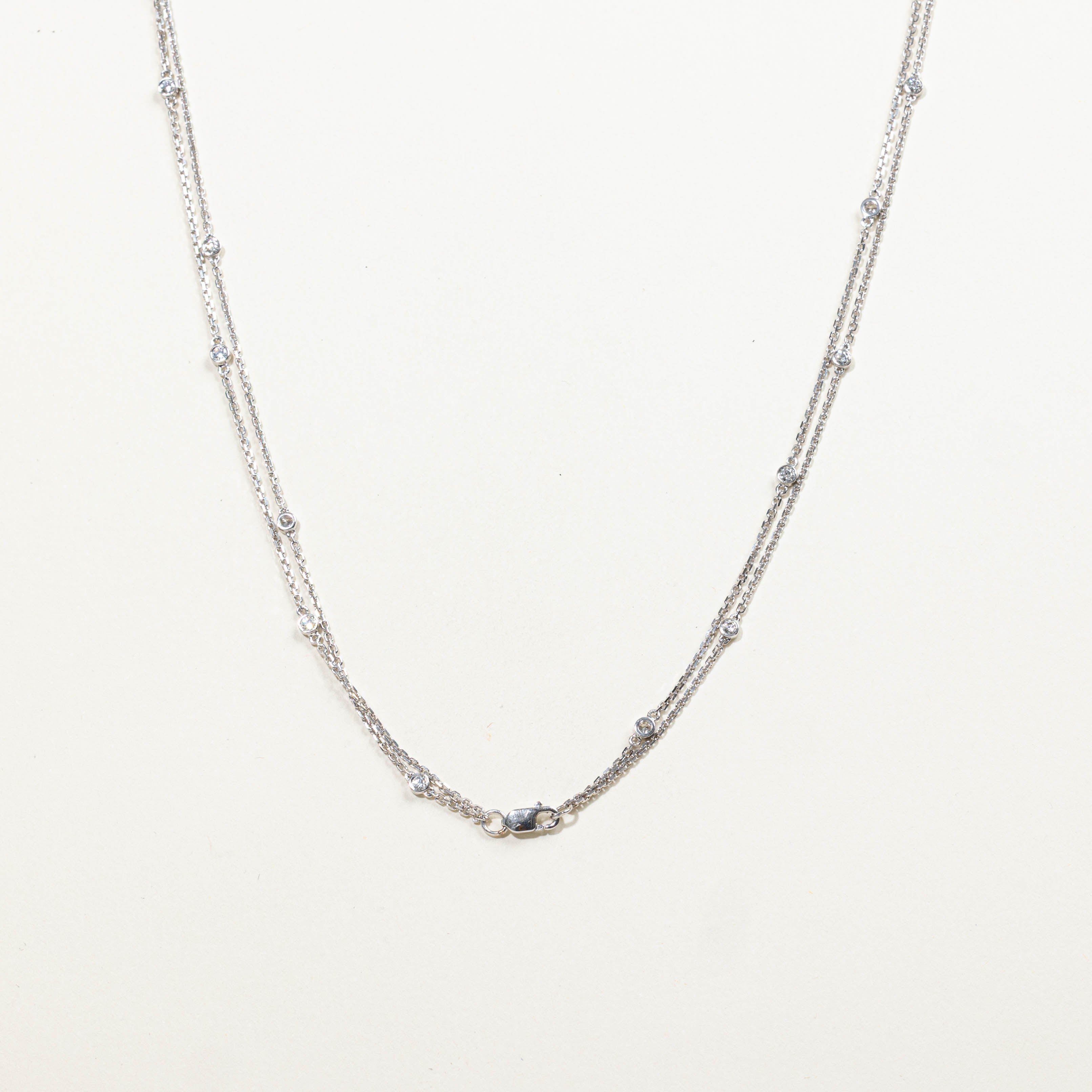 18k Bezel Set Diamond Satellite Double Strand Necklace | 1.28ctw | 26"