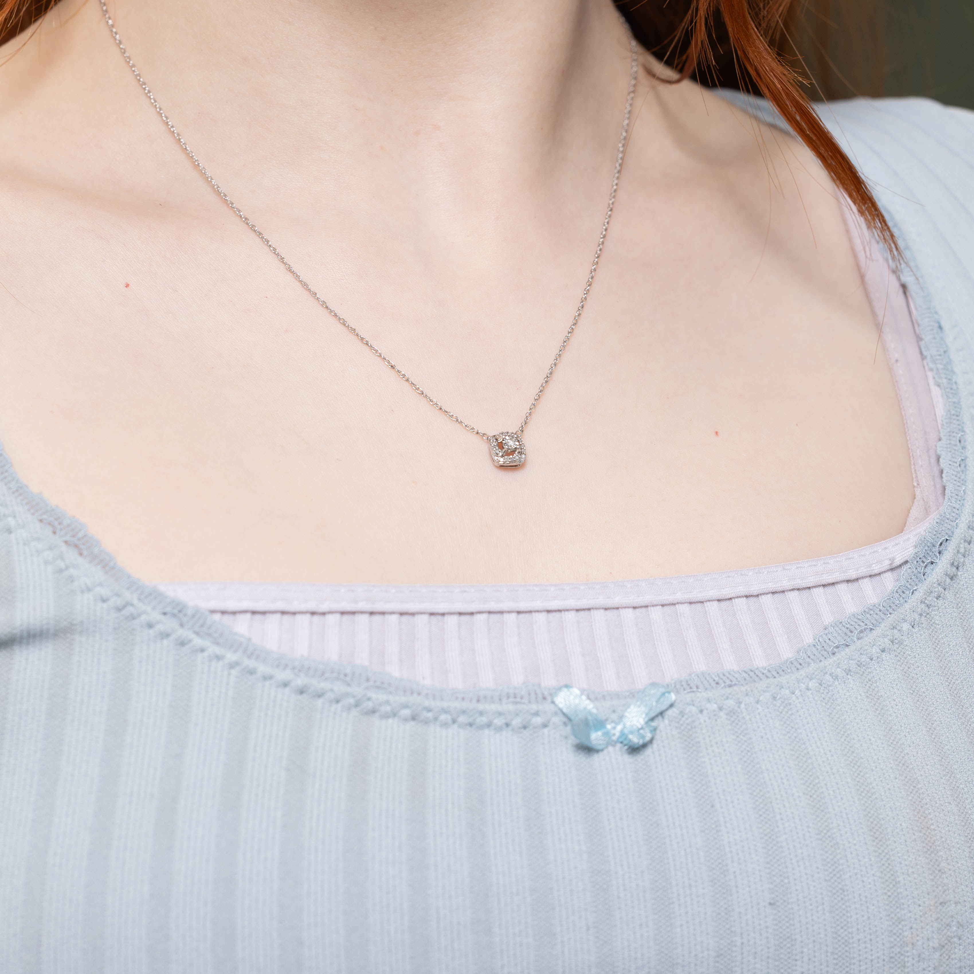 Diamond Halo Pendant Necklace | 0.06ctw | 17"