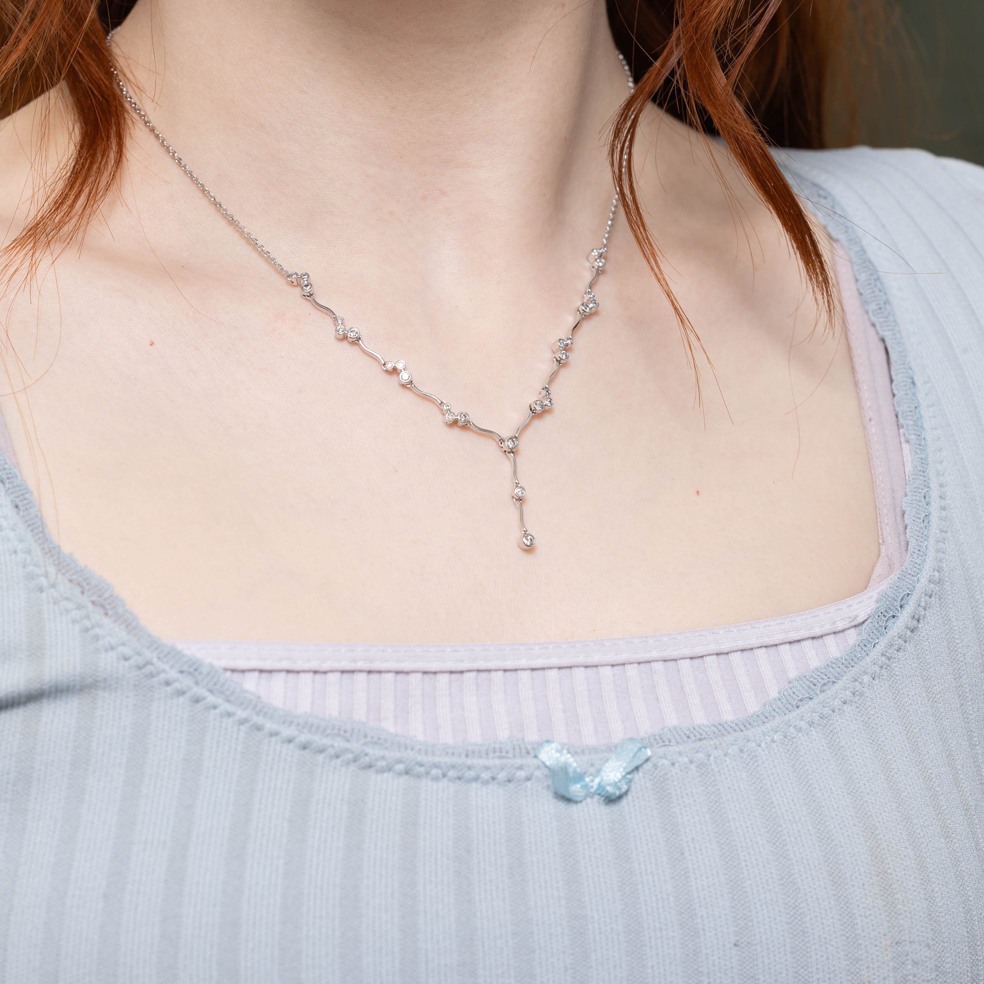 14k Bezel Set Diamond Clusters Necklace | 0.50ctw | 17"