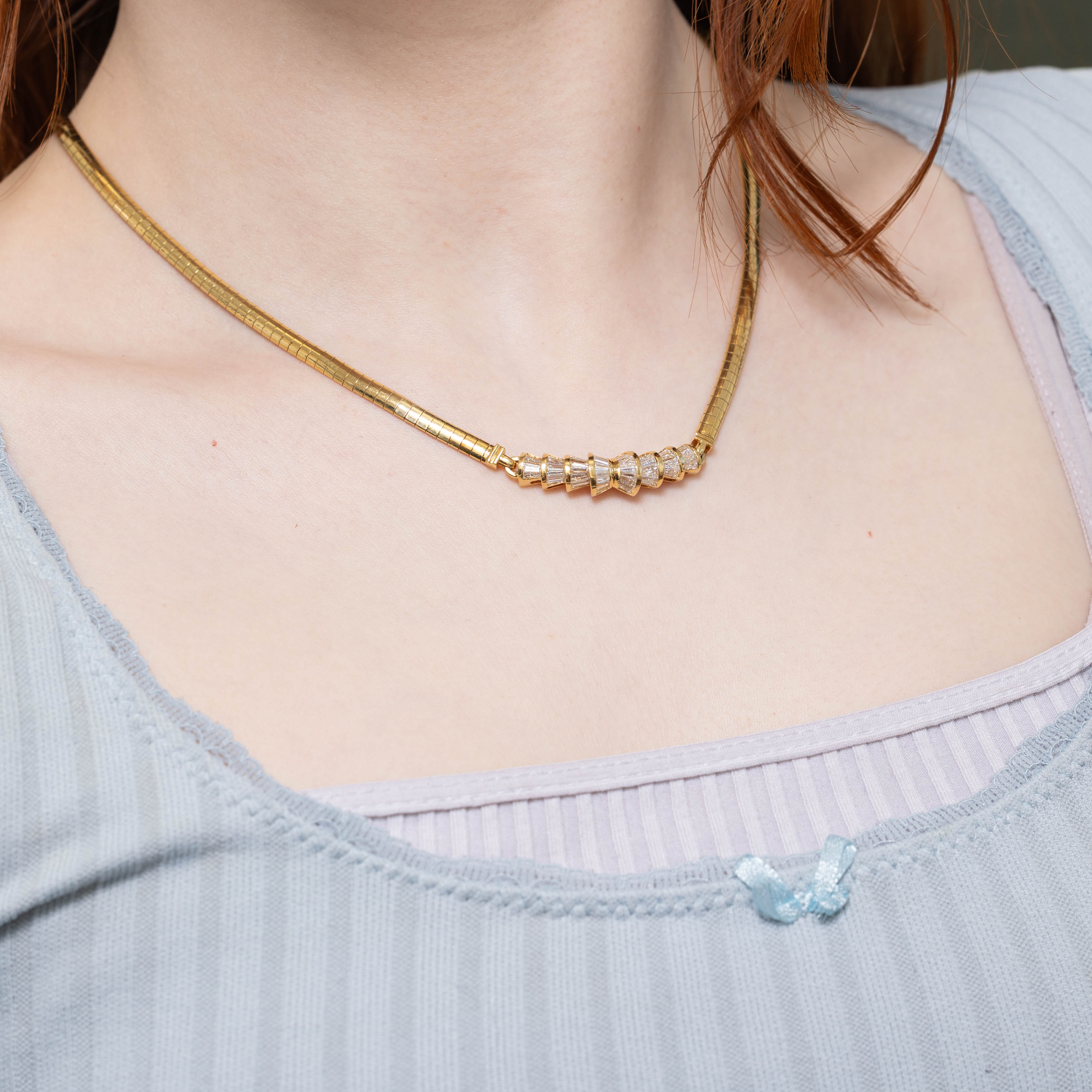 18k Baguette Diamond Bow Necklace | 2.00ctw | 16"