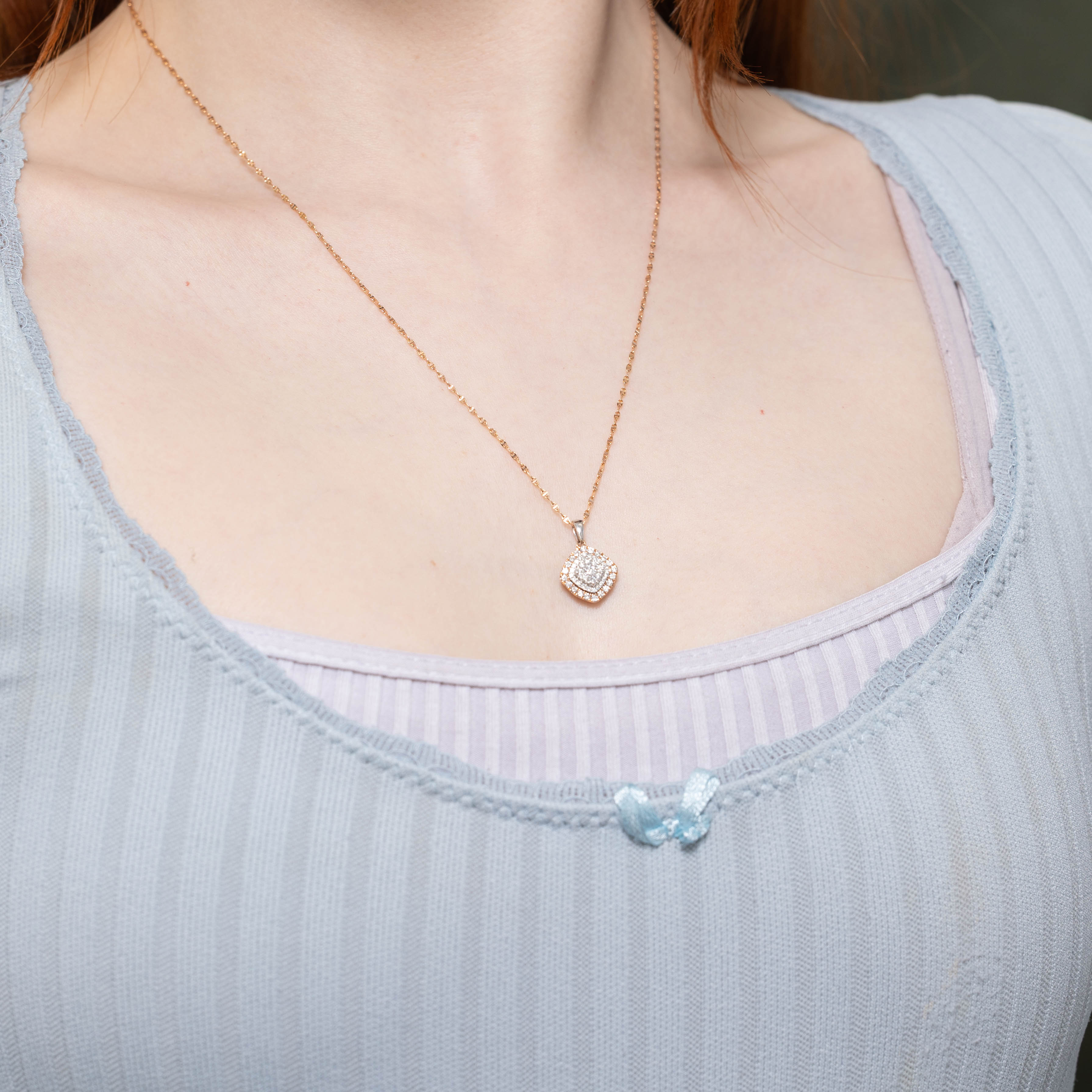 10k Rose Gold Diamond Cluster Pendant Necklace | 0.50ctw | 20"