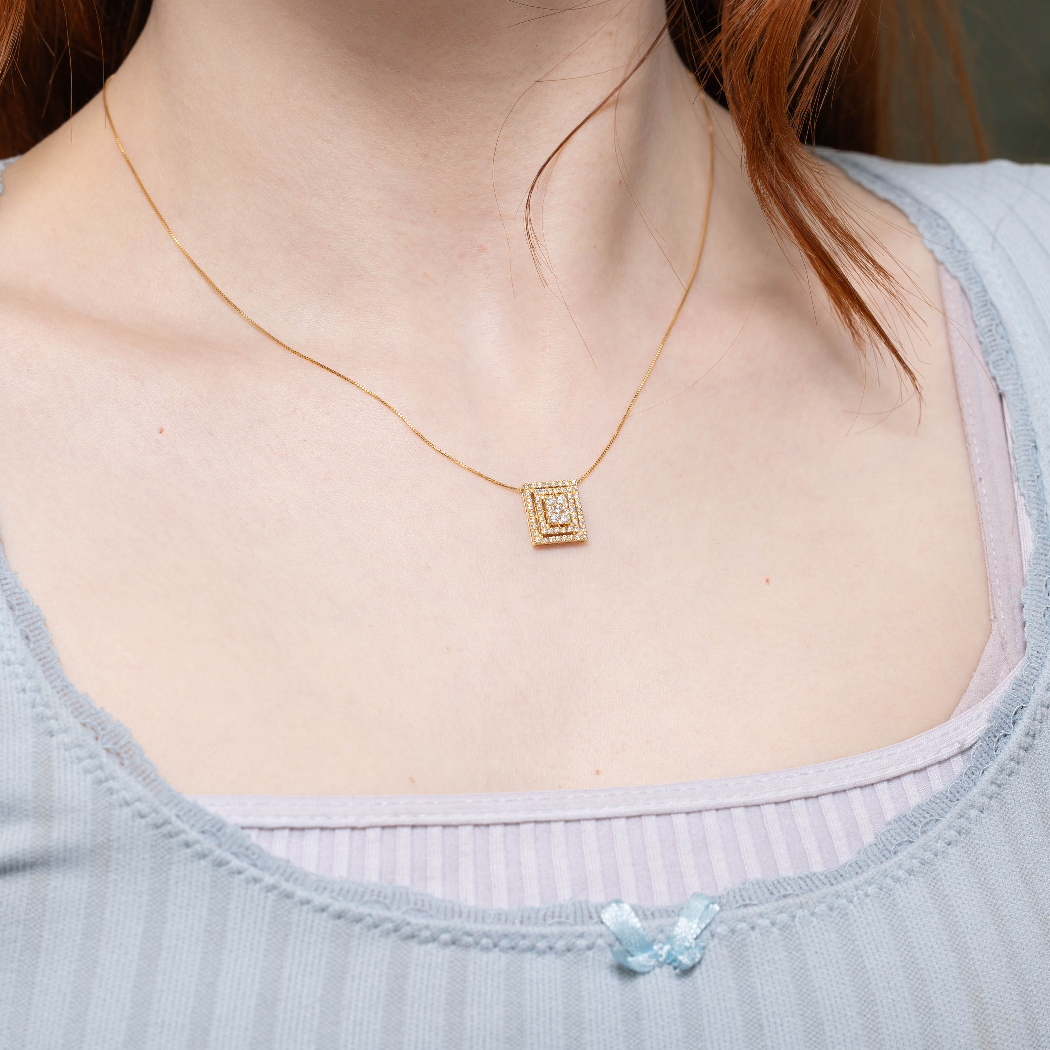 18k Diamond Cluster Halo Pendant Necklace | 0.50ctw | 17"