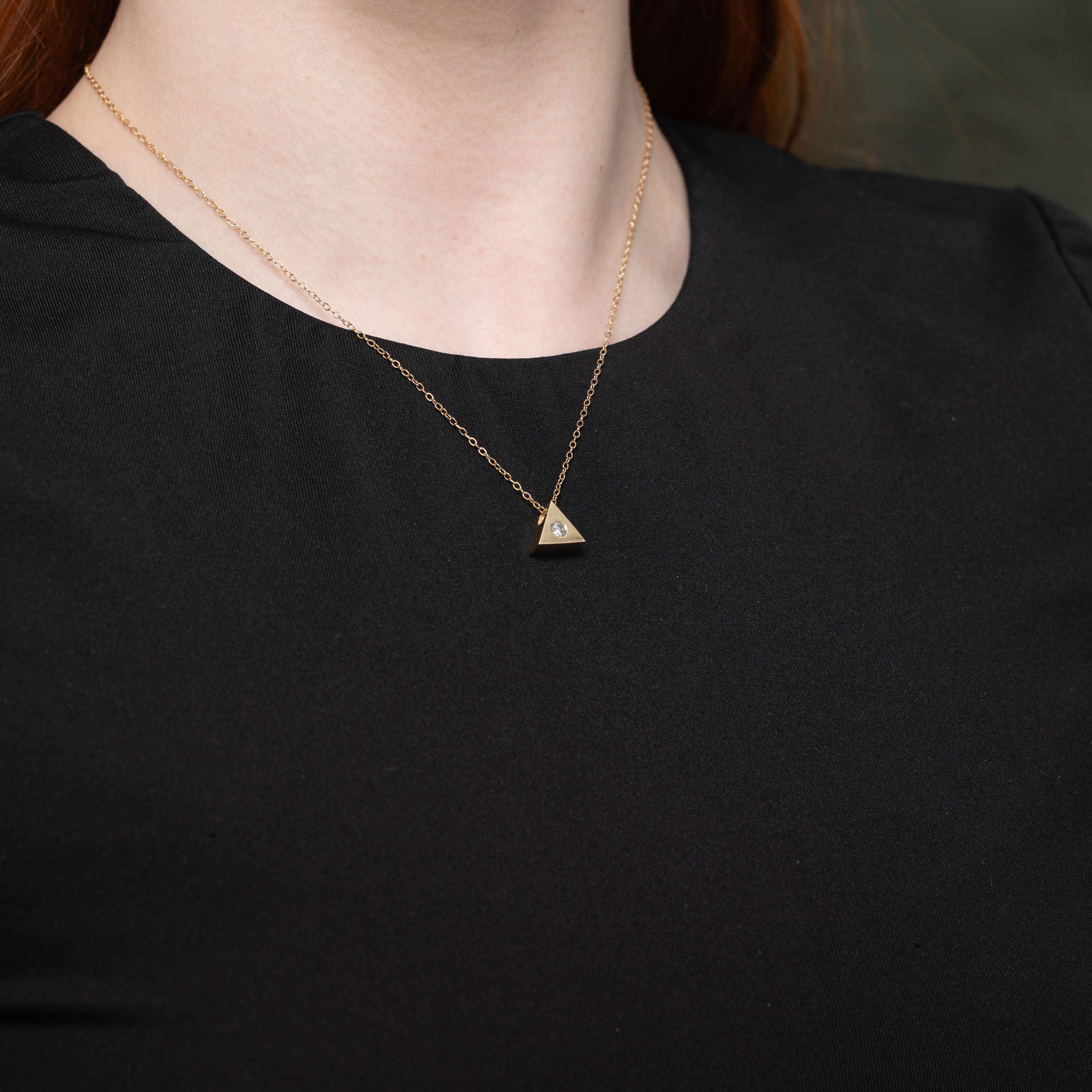 14k Diamond Triangle Pendant Necklace | 0.12ctw | 17"