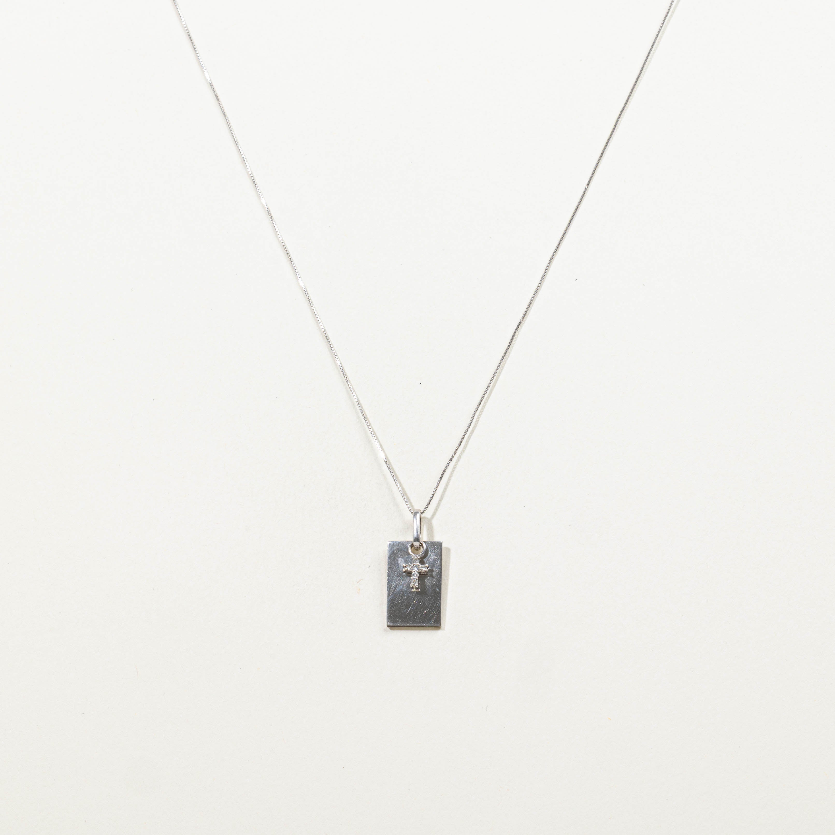 18k Diamond Cross Tag Pendant Necklace | 0.03ctw | 16"