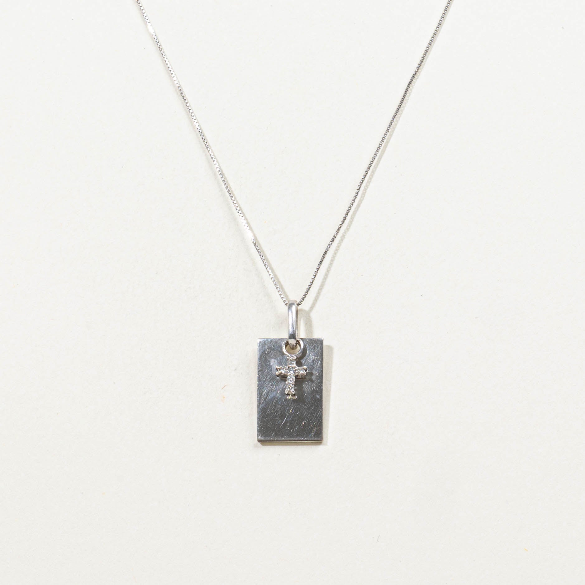 18k Diamond Cross Tag Pendant Necklace | 0.03ctw | 16"