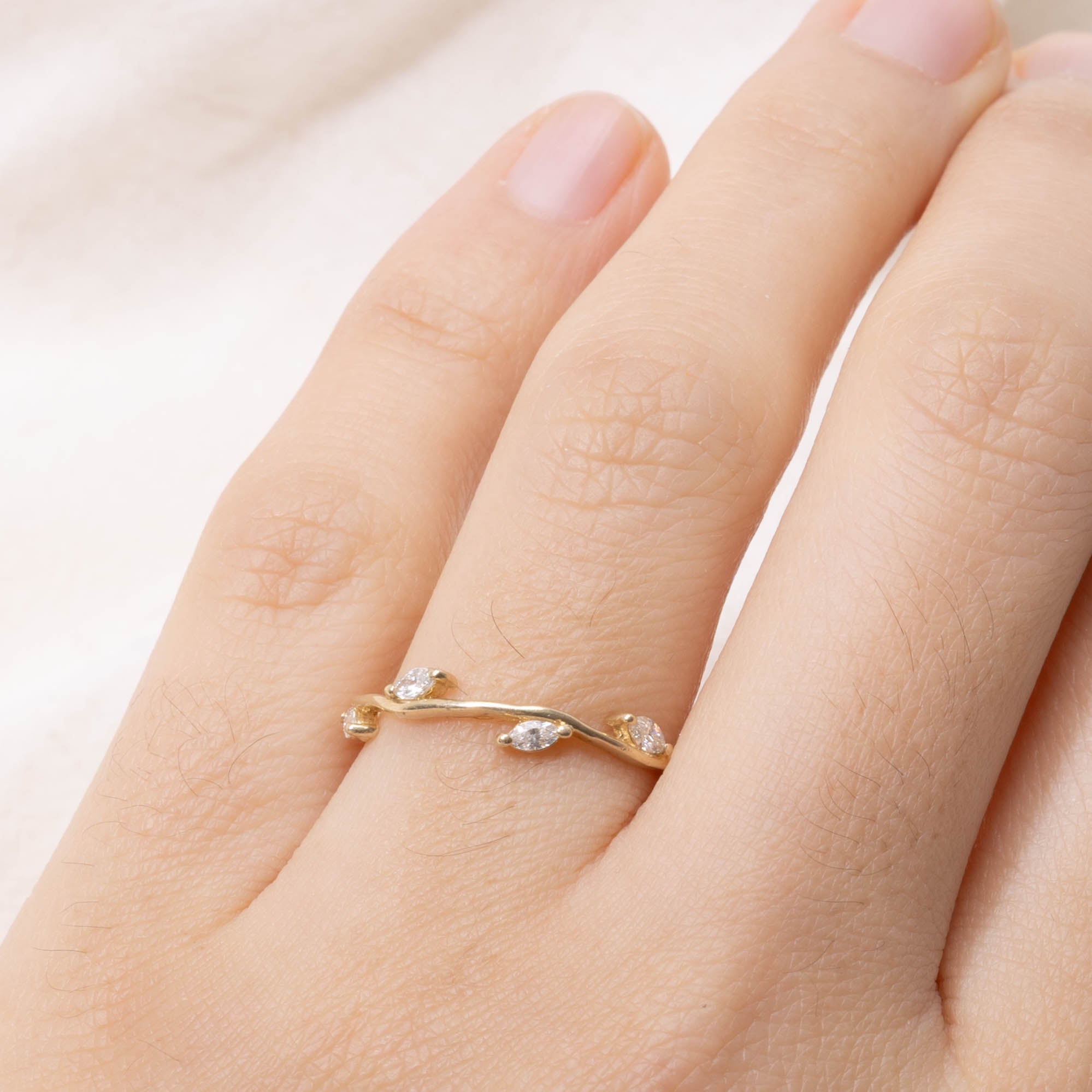 14k Marquise Cut Diamond Wave Band | 0.15ctw | SZ 6.75