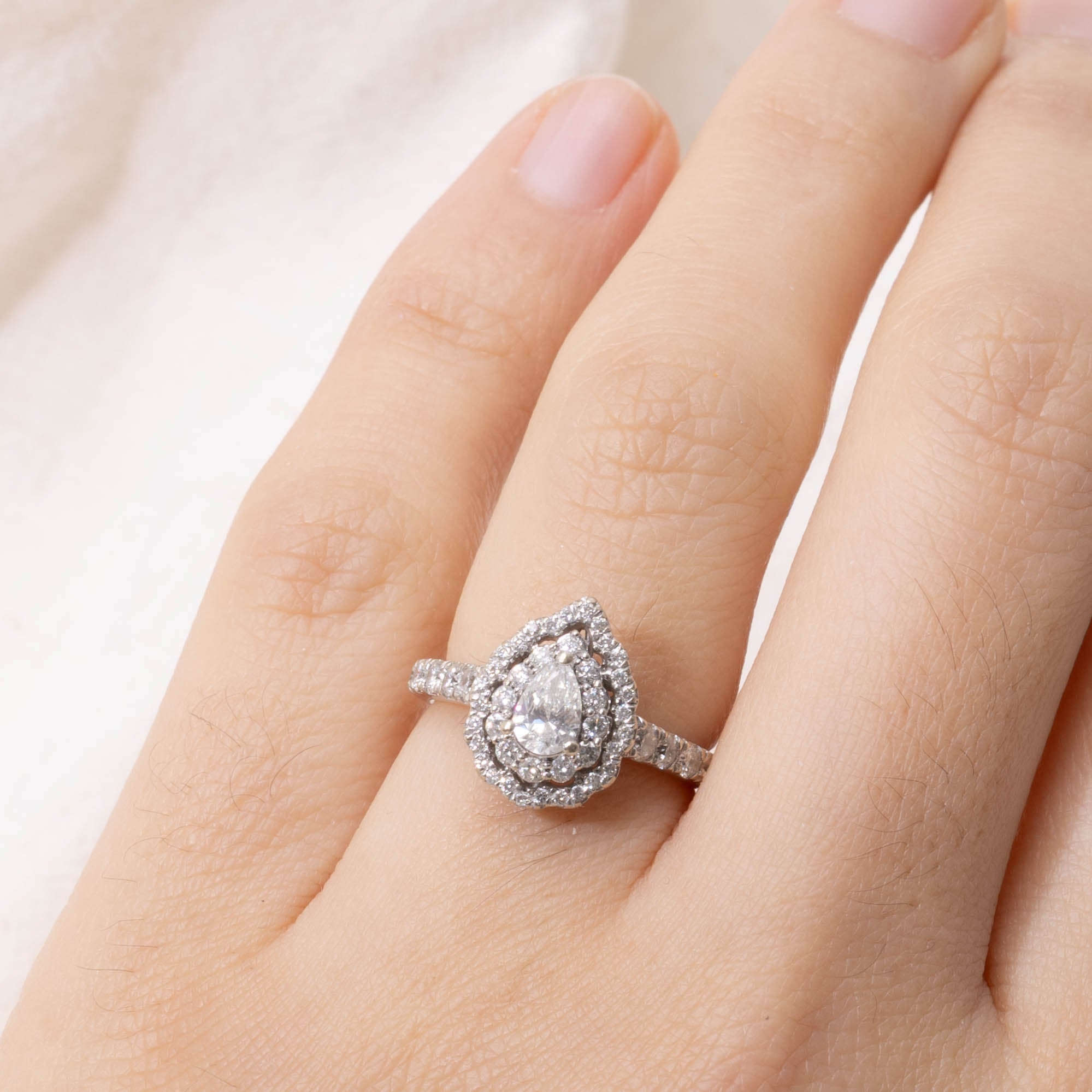14k Pear Cut Diamond Double Halo Ring | 0.61ctw | SZ 4.25