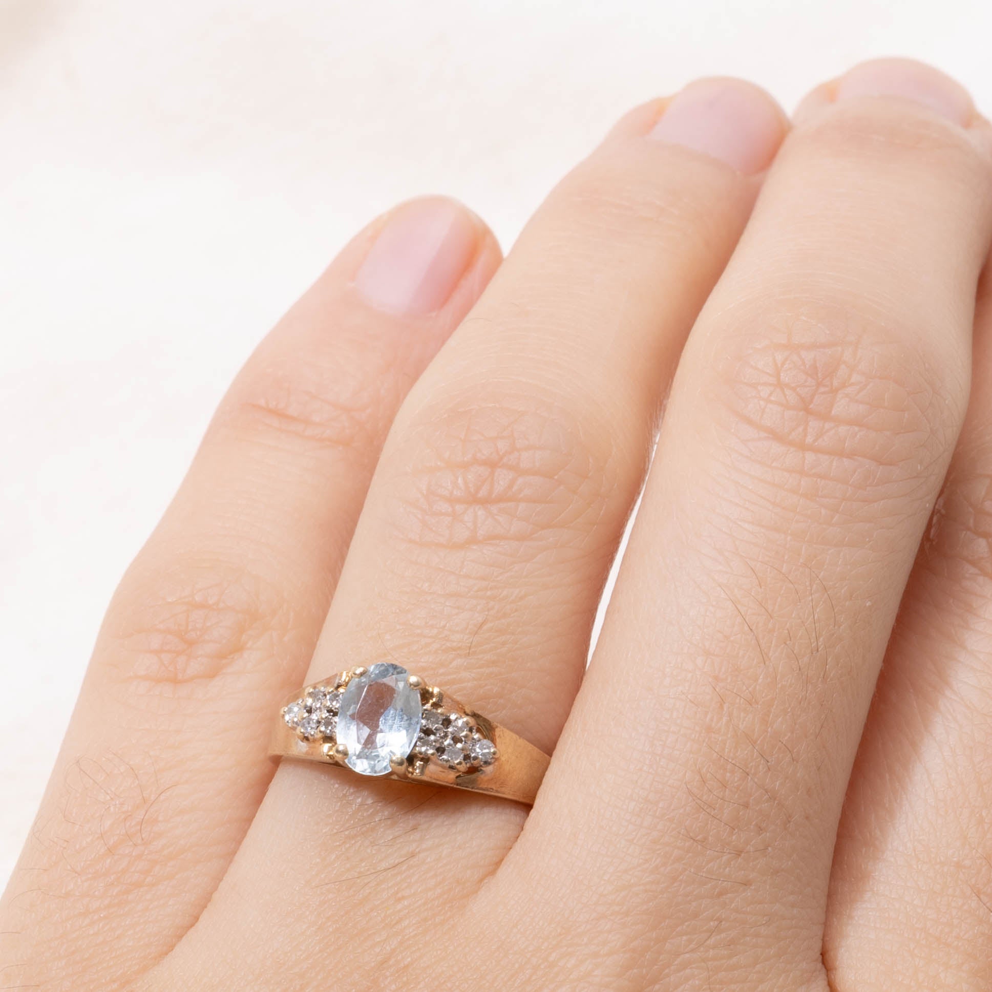 10k Aquamarine & Diamond Accented Ring | SZ 6