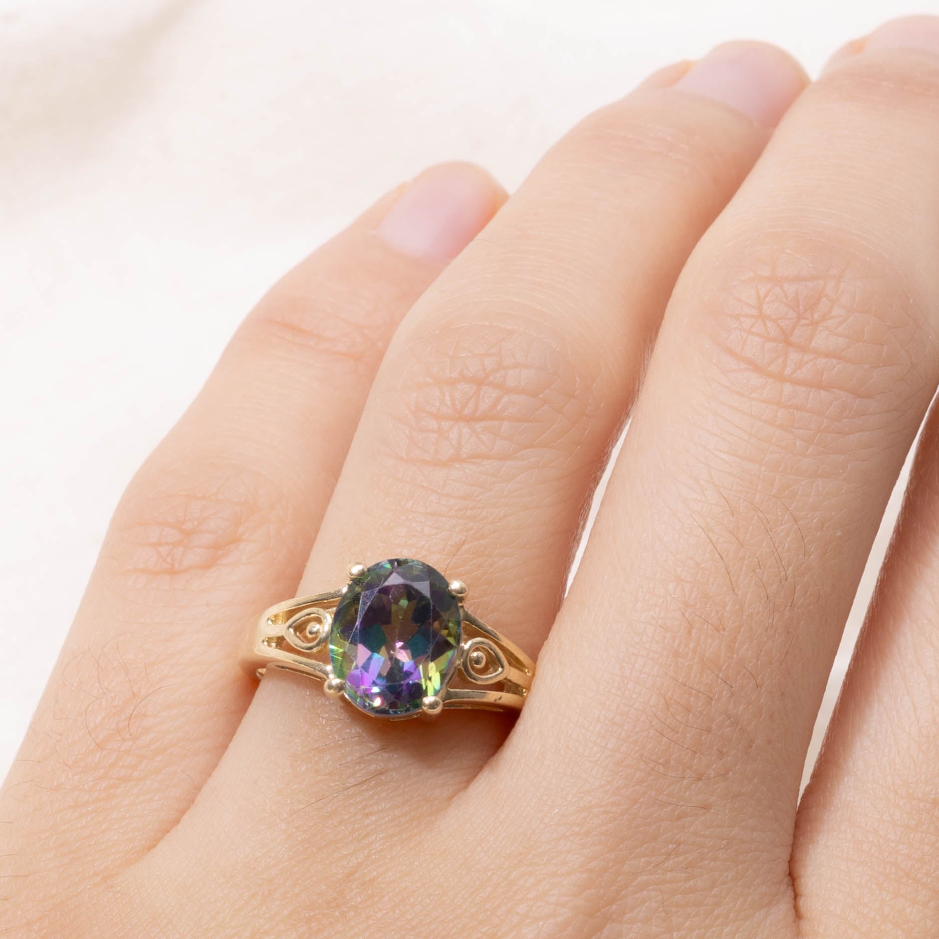 14k Mystic Topaz Geometric Openwork Ring | SZ 7.25
