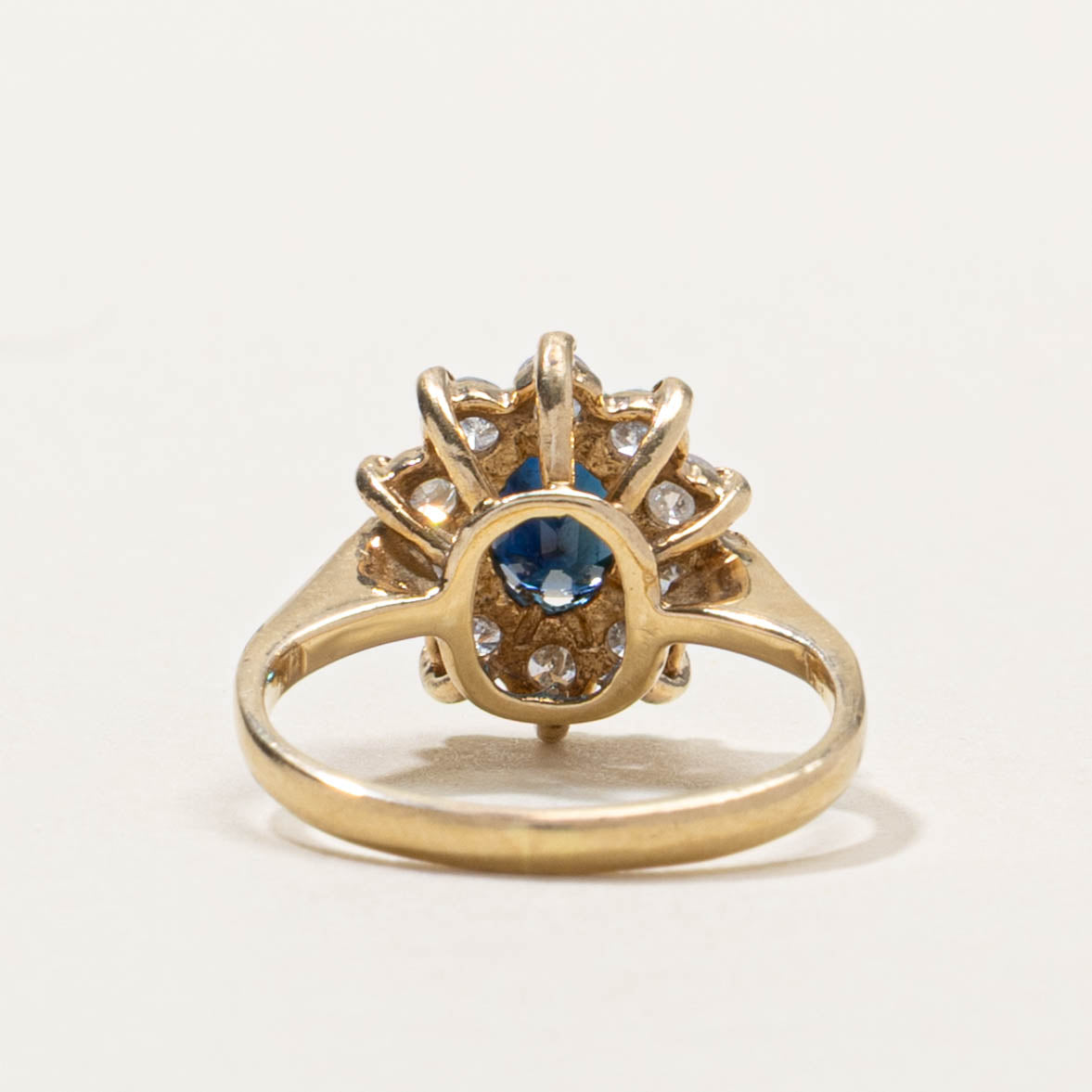 British Hallmarked 9k Sapphire & Diamond Petal Halo Ring | SZ 1.5