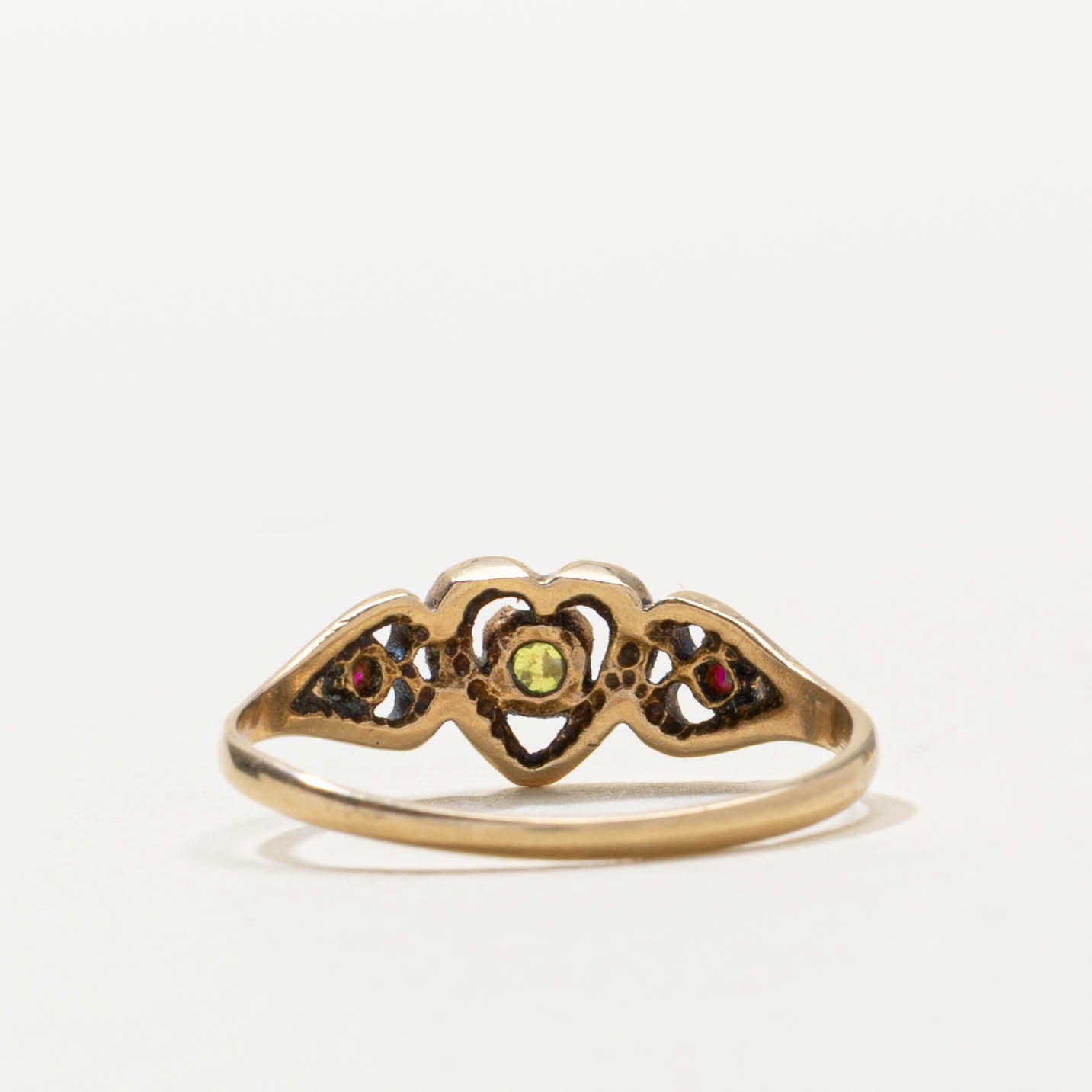 10k Peridot & Ruby Heart Ring | SZ 6.75