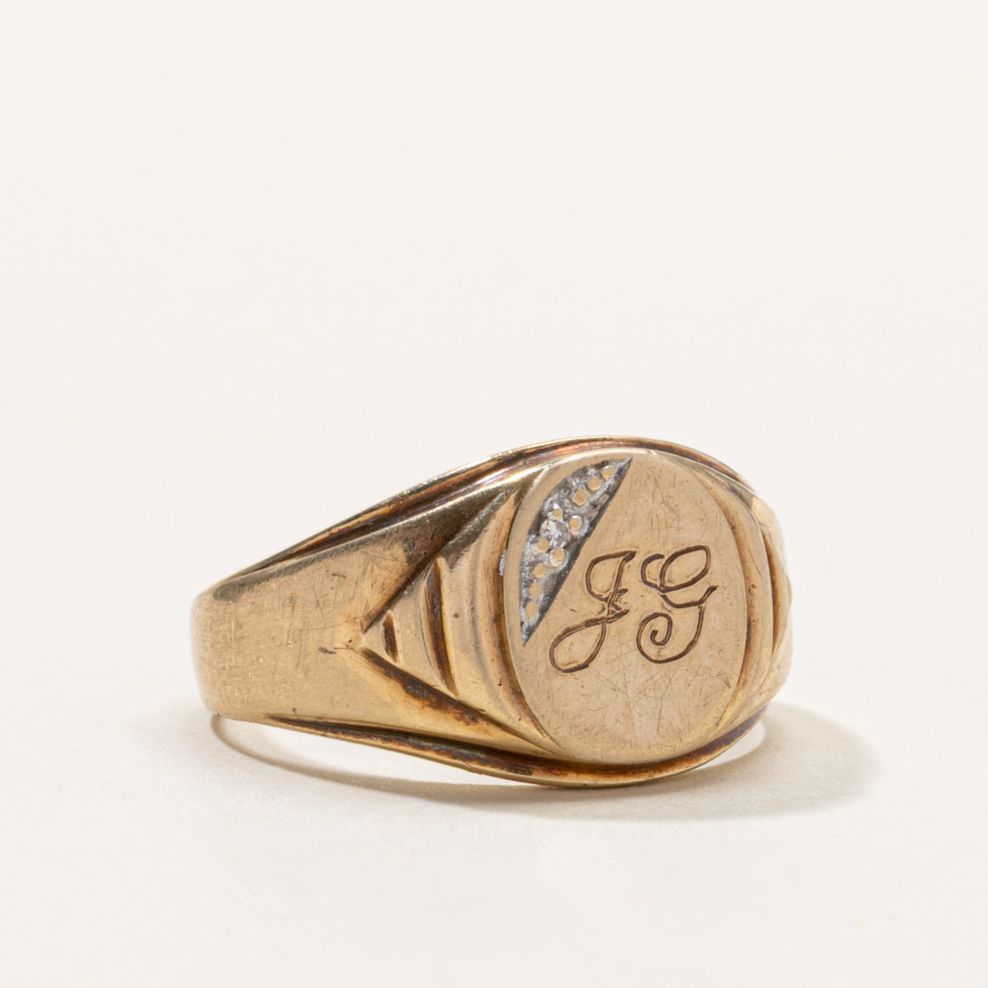 10k Diamond "JG" Initial Signet Ring | SZ 8.5