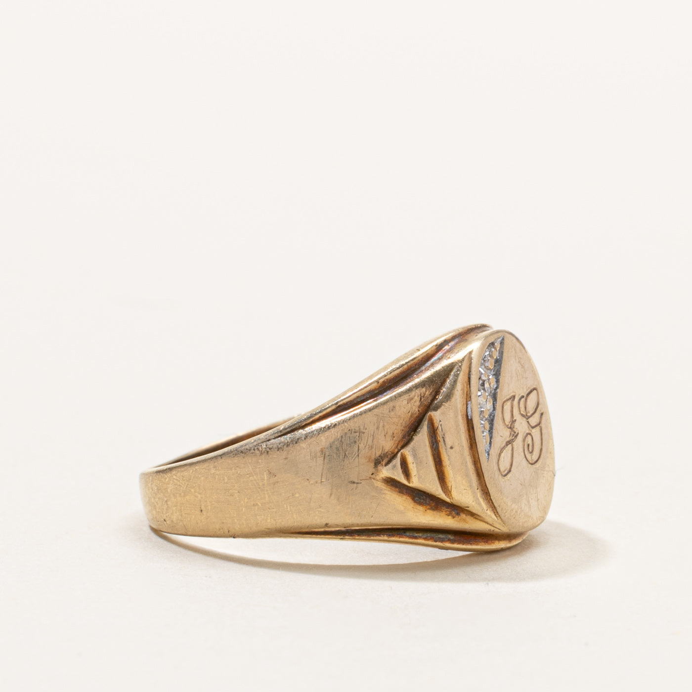 10k Diamond "JG" Initial Signet Ring | SZ 8.5