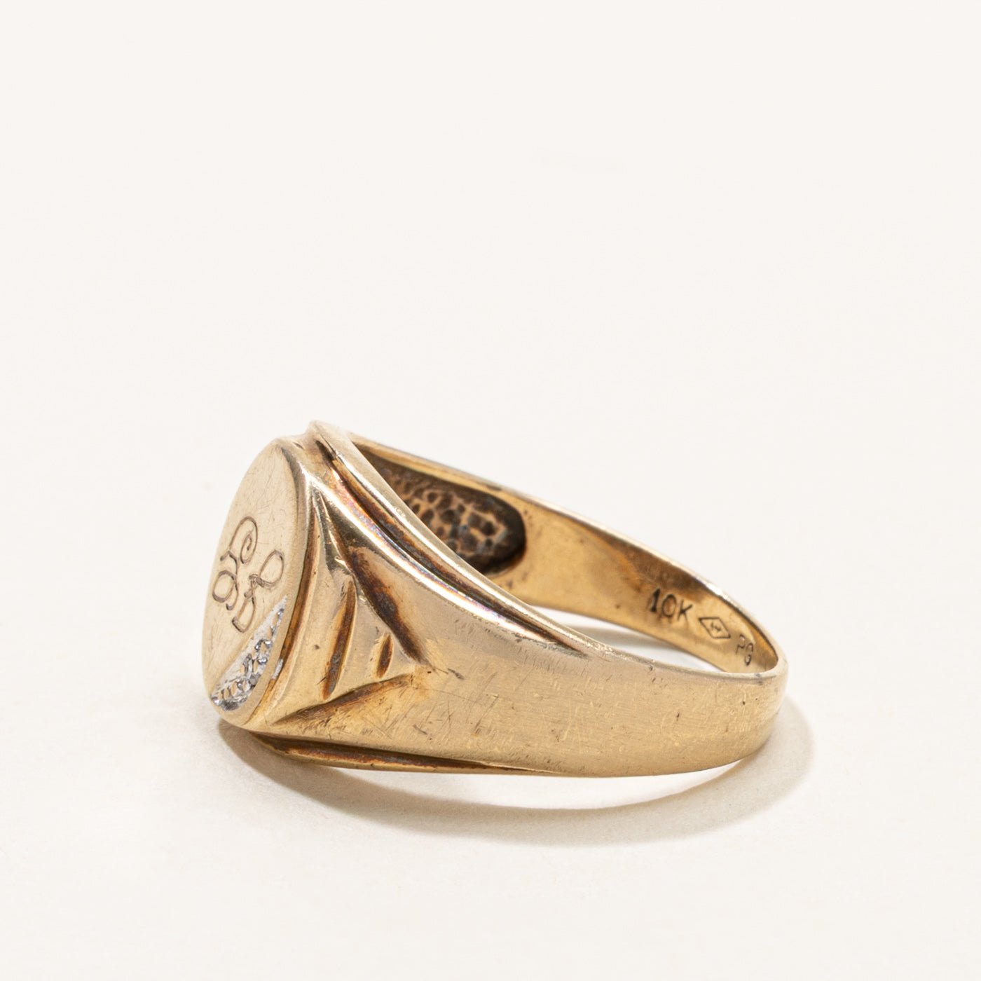 10k Diamond "JG" Initial Signet Ring | SZ 8.5