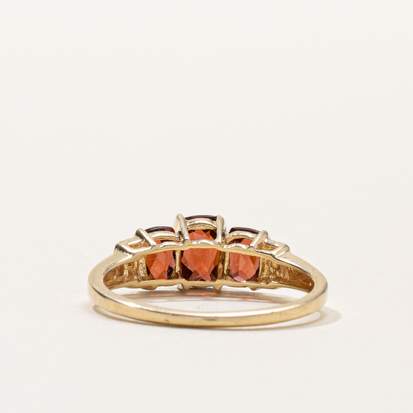 10k Three Stone Garnet & Diamond Accented Ring | SZ 6.25