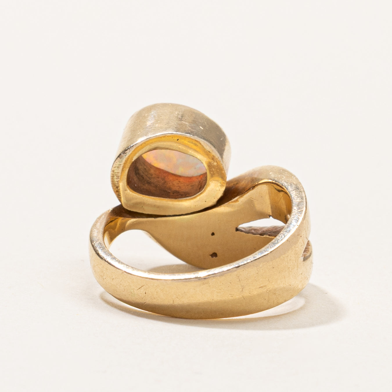 10k Bezel Set Opal & Diamond Wave Ring | SZ 4