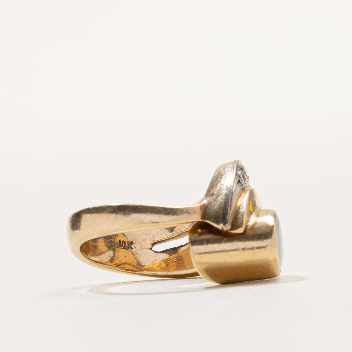 10k Bezel Set Opal & Diamond Wave Ring | SZ 4