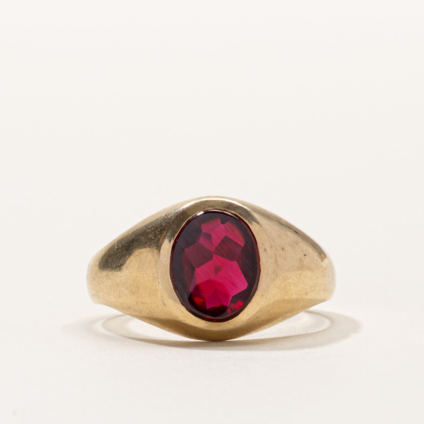 10k Bezel Set Synthetic Ruby Signet Ring | SZ 9.5