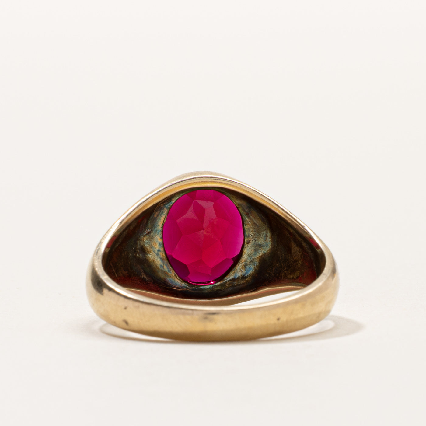 10k Bezel Set Synthetic Ruby Signet Ring | SZ 9.5