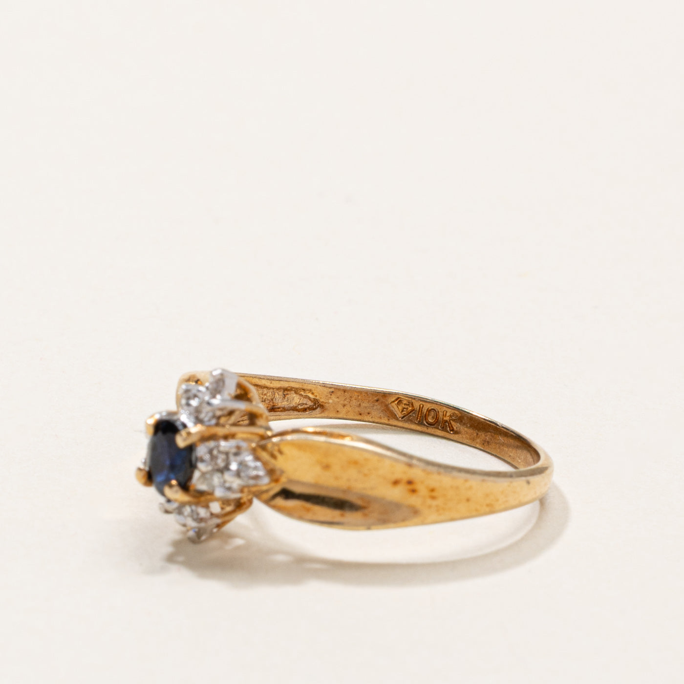 10k Sapphire & Diamond Cluster Ring | SZ 6.5