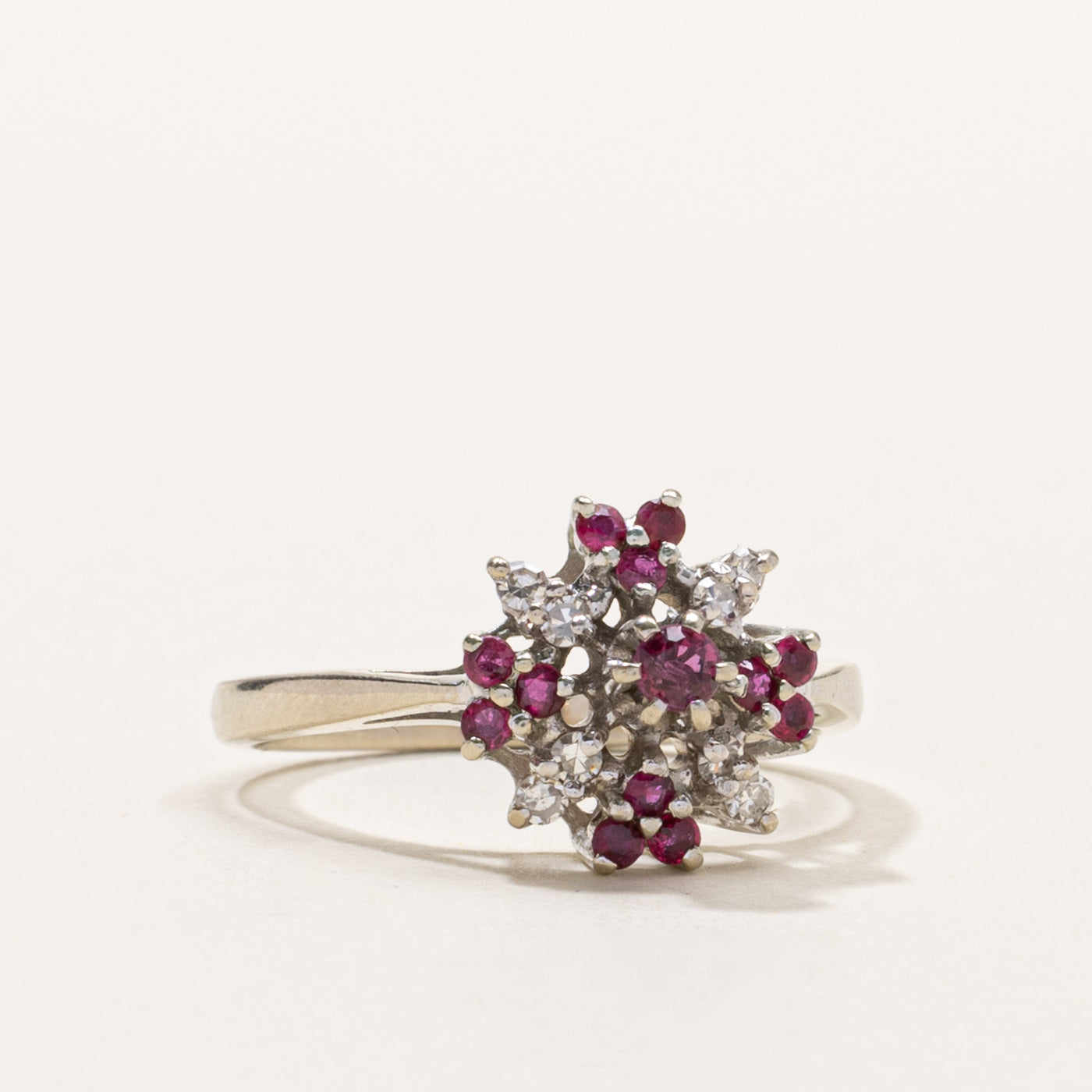 14k Ruby & Diamond Floral Cluster Ring | SZ 7