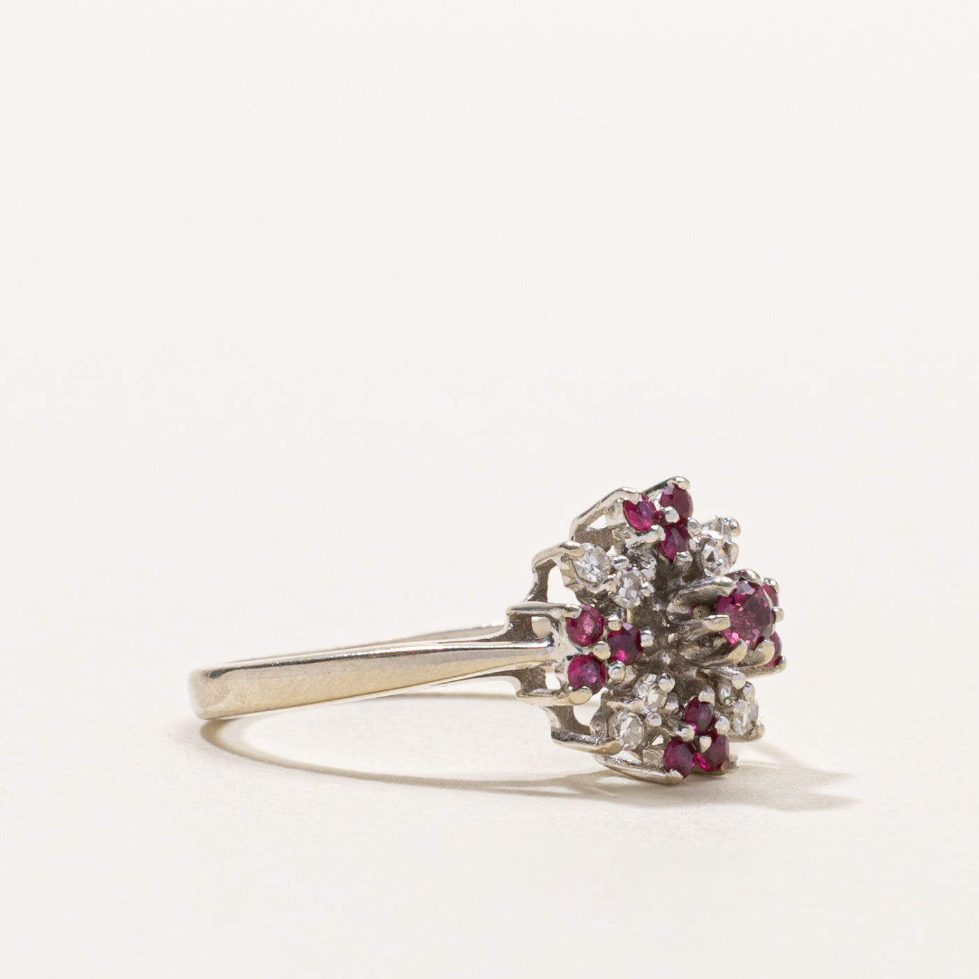 14k Ruby & Diamond Floral Cluster Ring | SZ 7