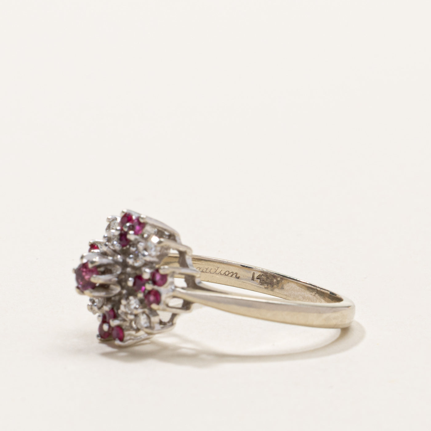 14k Ruby & Diamond Floral Cluster Ring | SZ 7