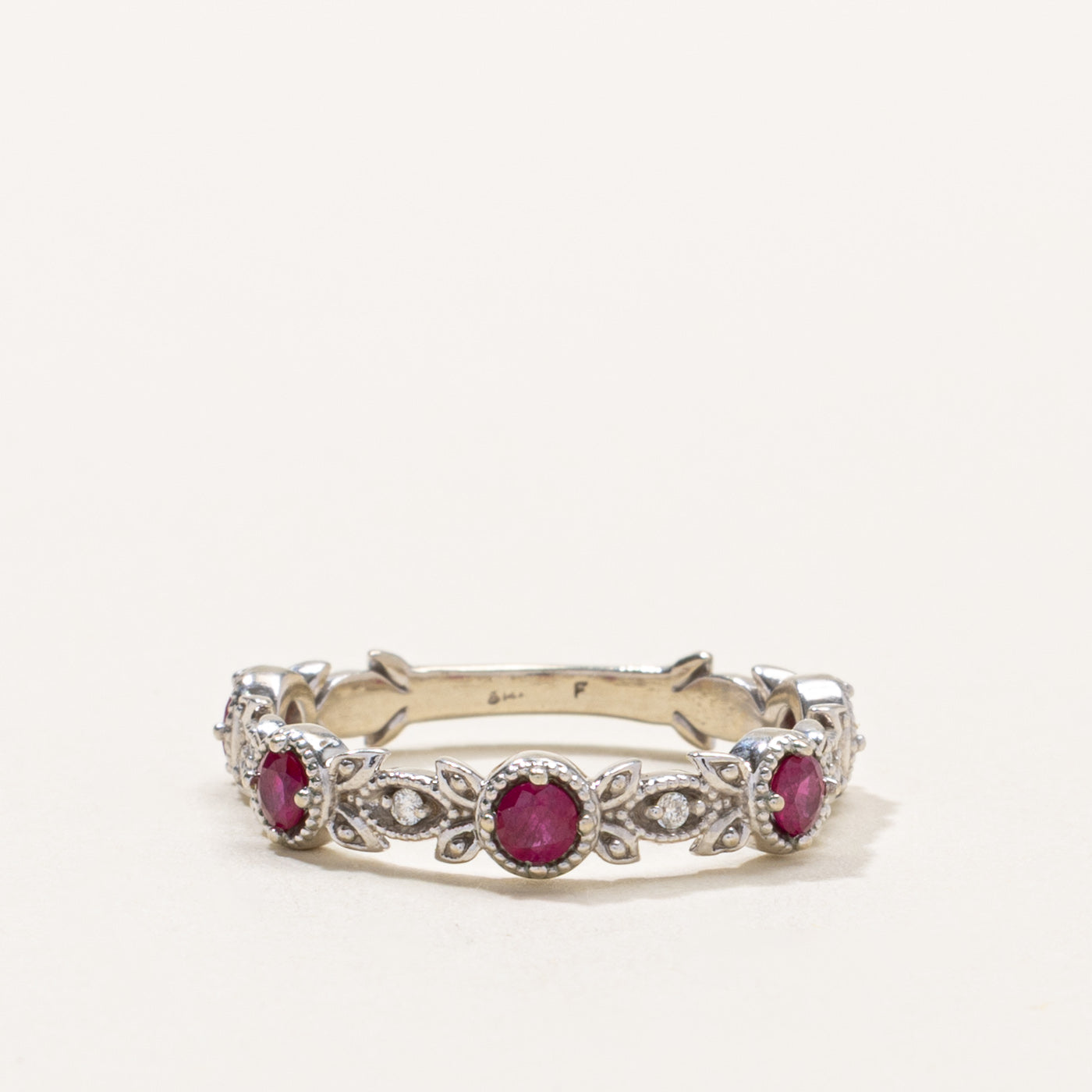 14k Ruby & Diamond Milgrain Floral Band | SZ 6