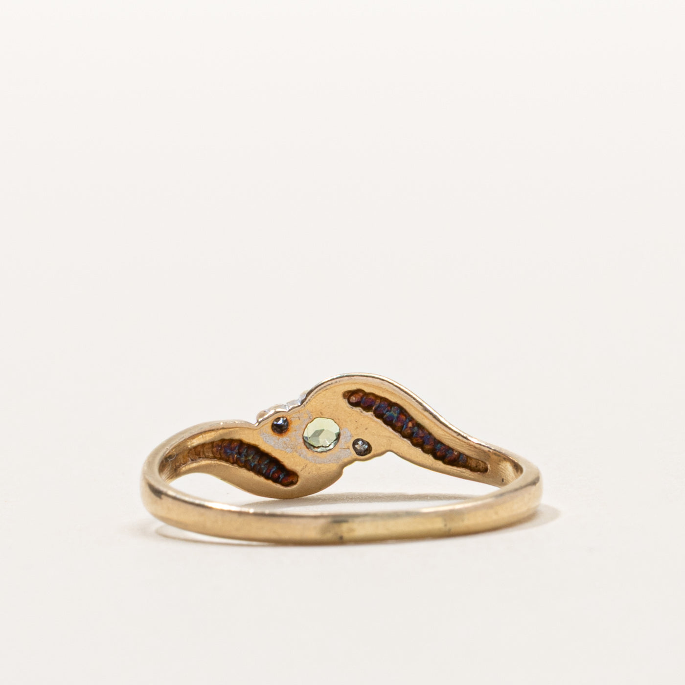 10k Peridot & Diamond Wave Bypass Ring | SZ 7.75