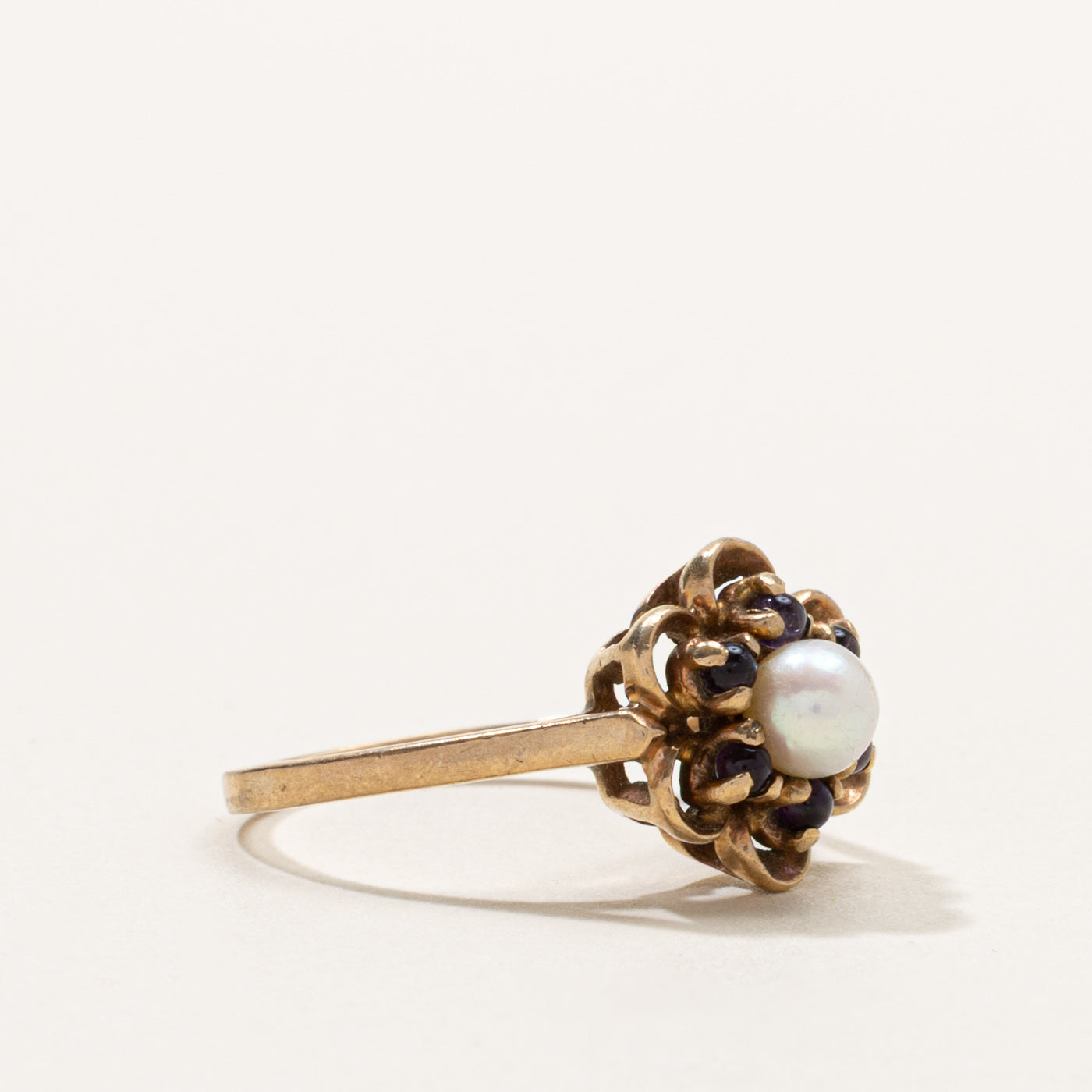 Vintage Canadian Amethyst & Pearl Floral Ring | SZ 6