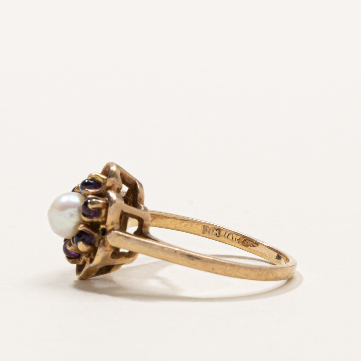 Vintage Canadian Amethyst & Pearl Floral Ring | SZ 6